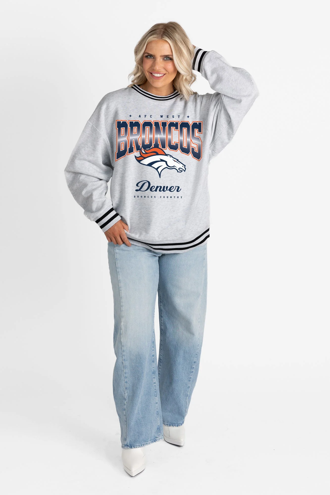 DENVER BRONCOS GRIDIRON DRIVE CREW FLEECE RINGER SWEATSHIRT - Image 6