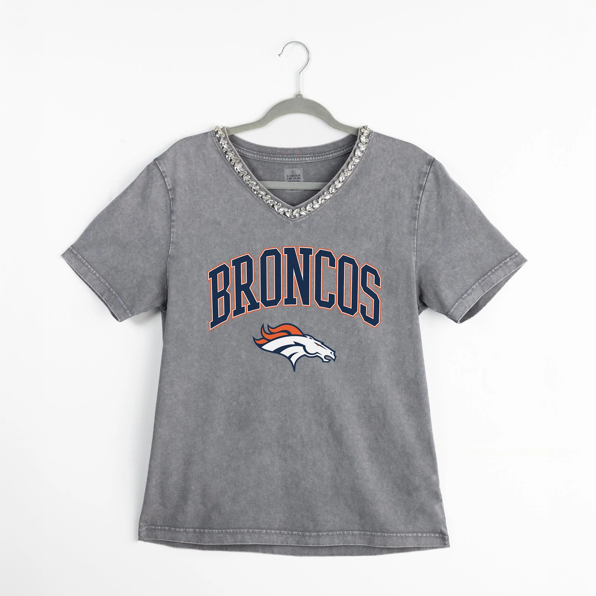 DENVER BRONCOS ICONIC EDGE RHINESTONE TRIM V-NECK TEE - Image 8
