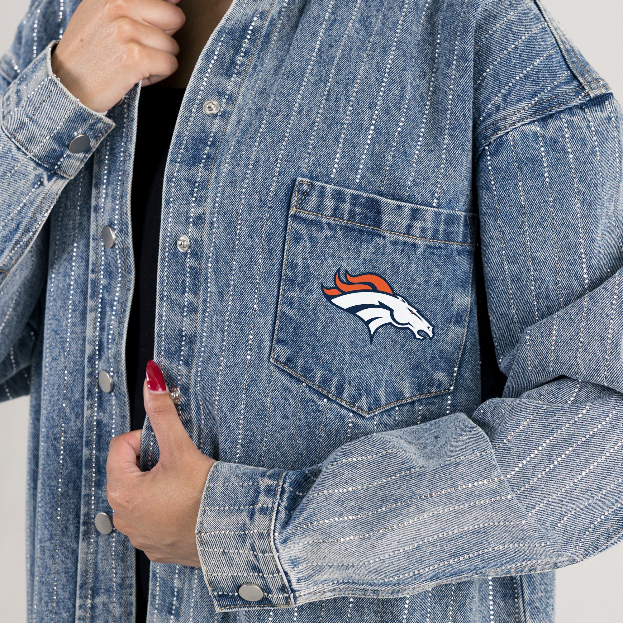 DENVER BRONCOS STYLE'S THE LIMIT MICRO-RHINESTONE DENIM OVERSHIRT - Image 5
