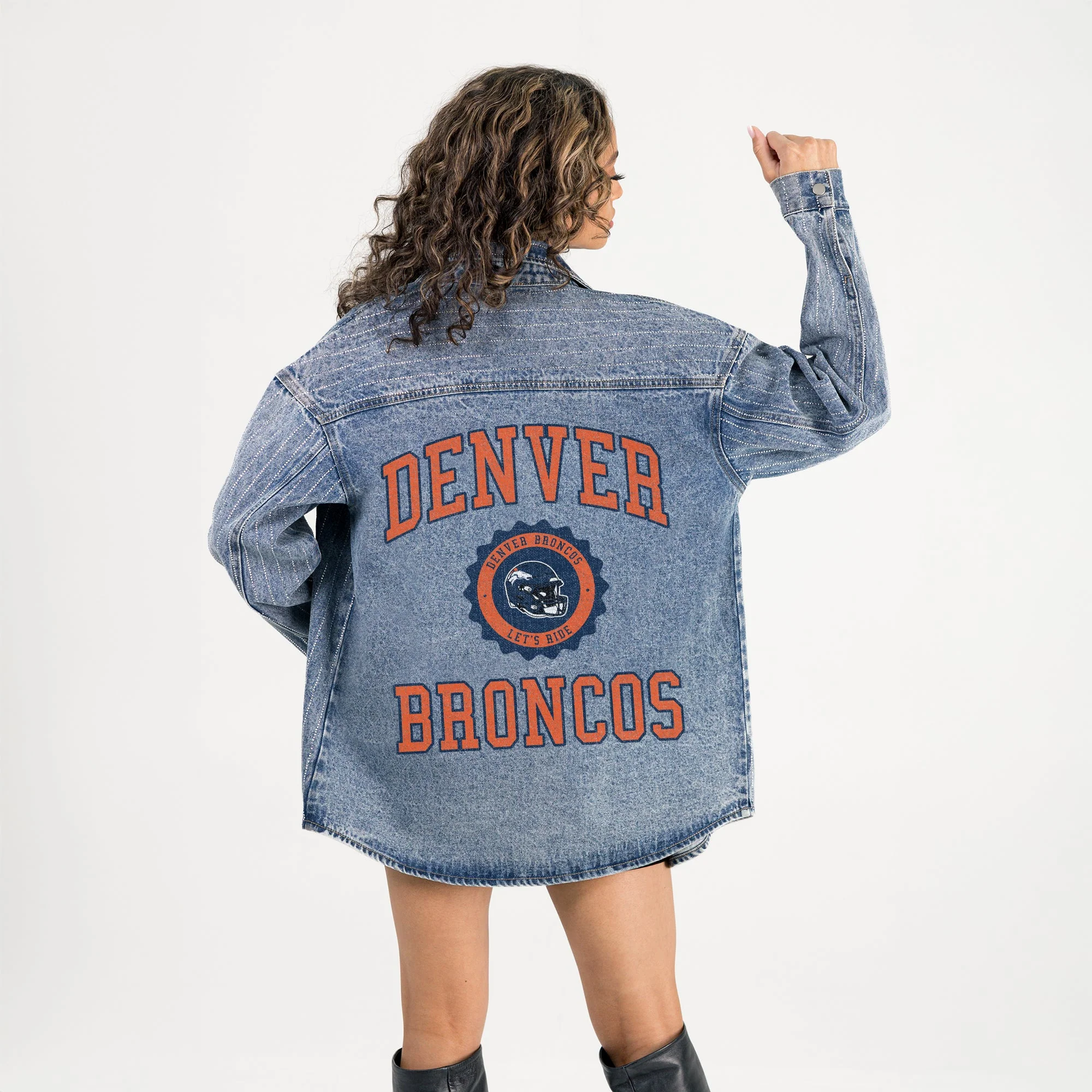 DENVER BRONCOS STYLE'S THE LIMIT MICRO-RHINESTONE DENIM OVERSHIRT - Image 6