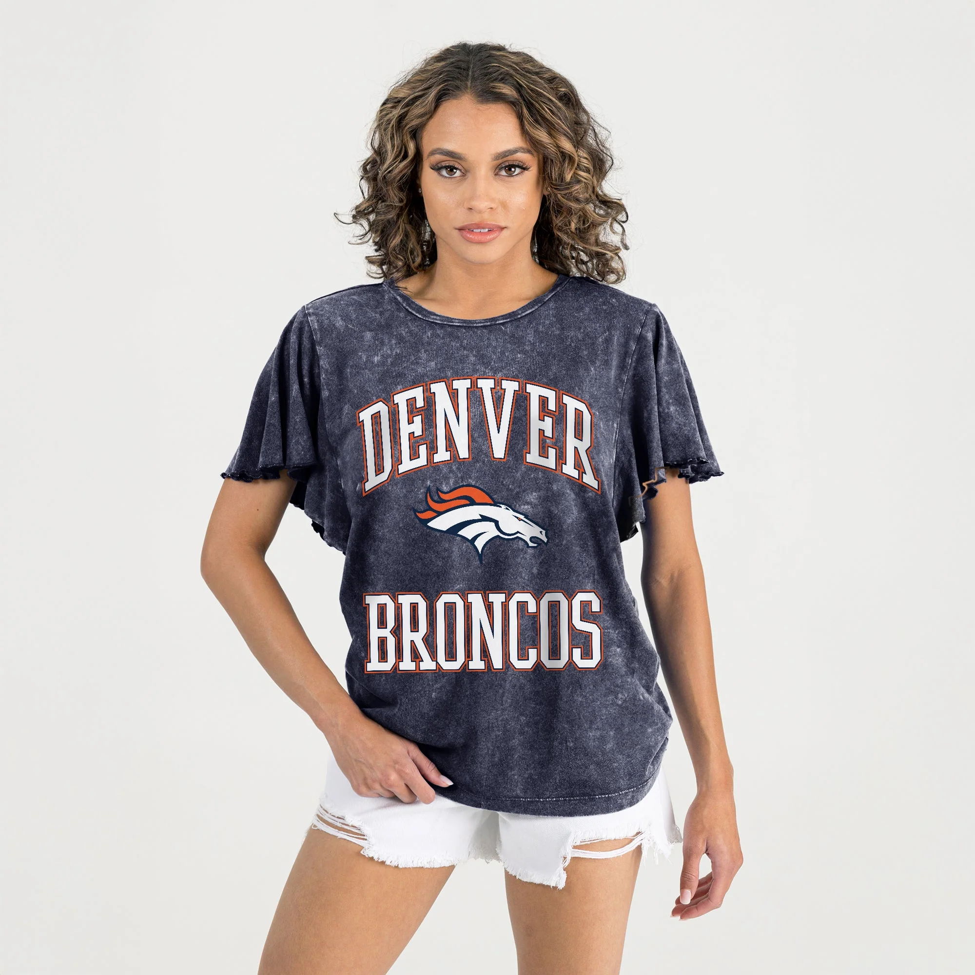 DENVER BRONCOS VICTORY MODE FLUTTER SLEEVE TEE IN NAVY - Image 4