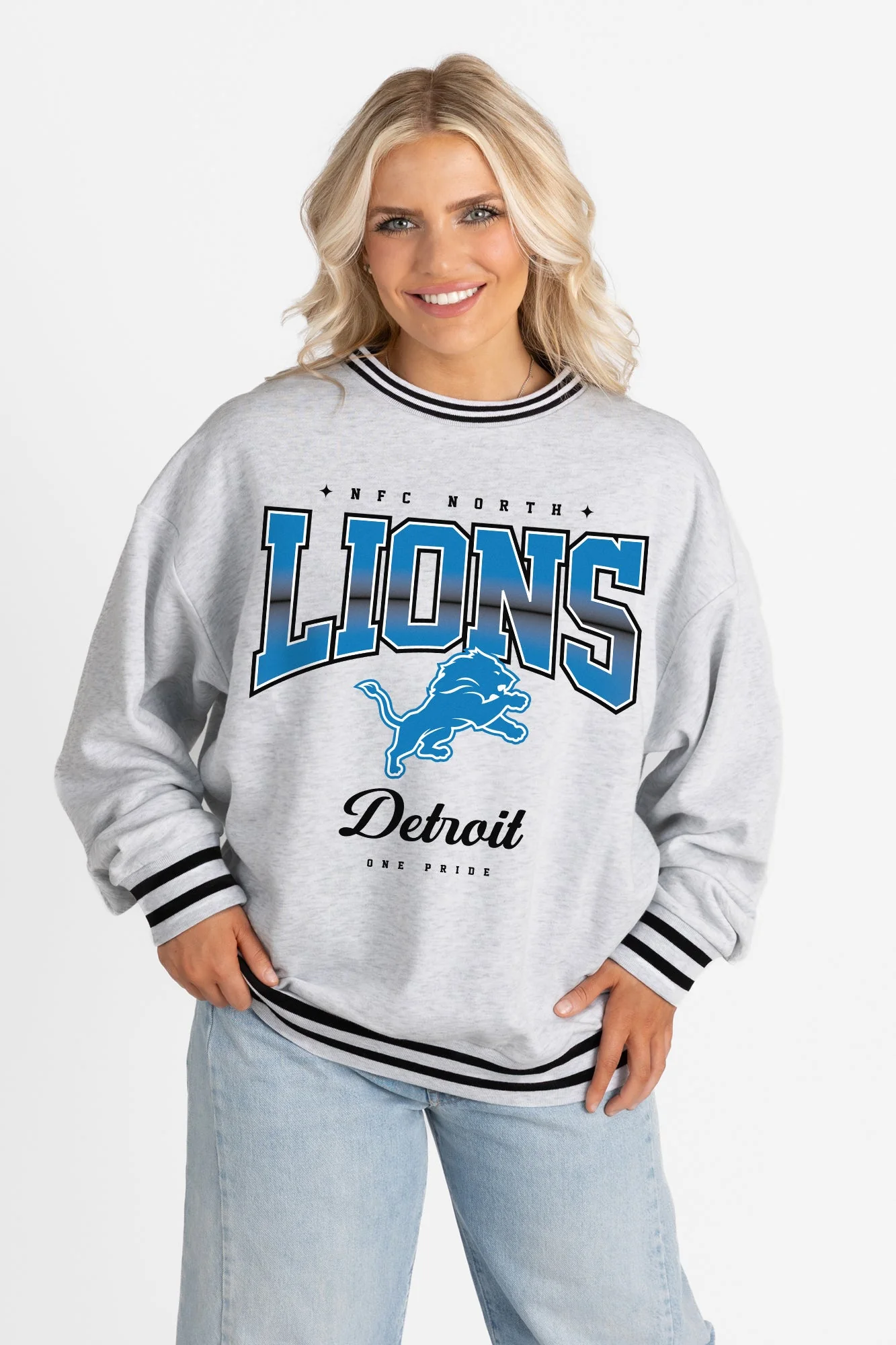DETROIT LIONS GRIDIRON DRIVE CREW FLEECE RINGER SWEATSHIRT - Image 5