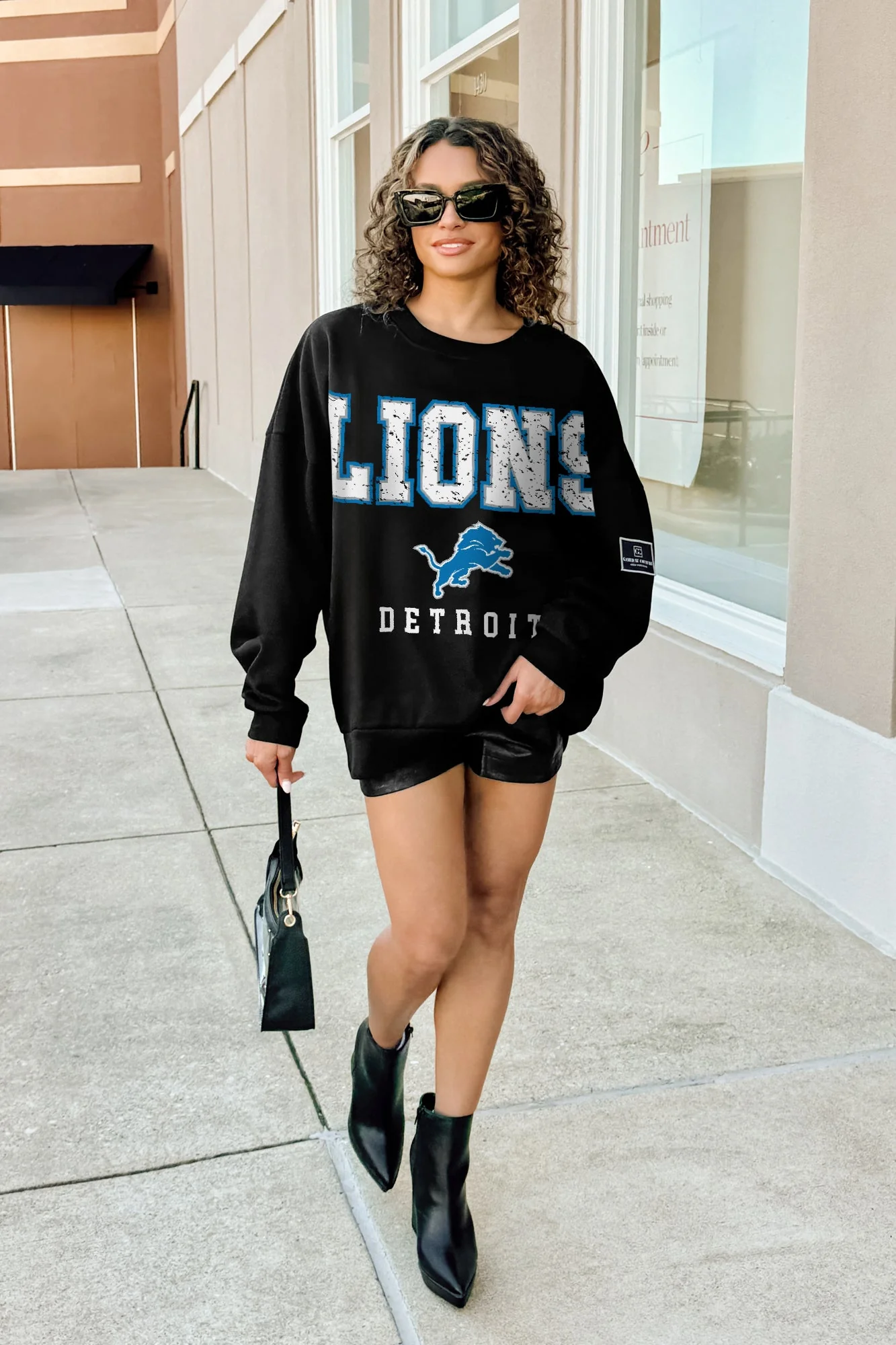 DETROIT LIONS LEVEL UP BLACK LABEL PREMIUM FLEECE CREW SWEATSHIRT - Image 3