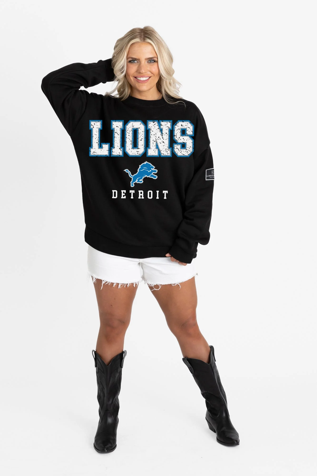 DETROIT LIONS LEVEL UP BLACK LABEL PREMIUM FLEECE CREW SWEATSHIRT - Image 5