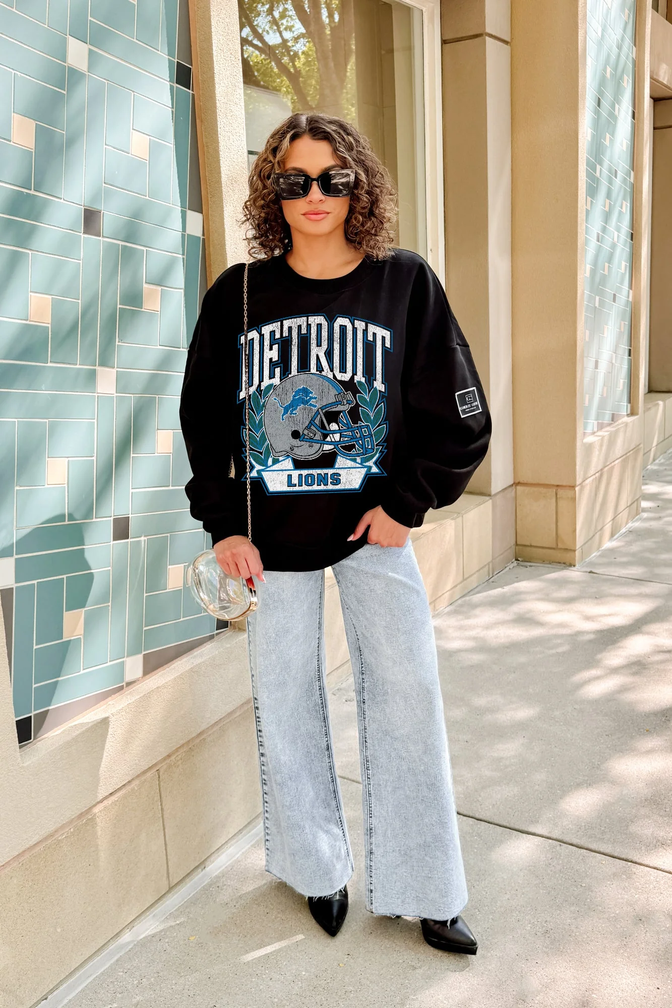 DETROIT LIONS VICTORY LANE BLACK LABEL PREMIUM FLEECE CREW SWEATSHIRT - Image 3