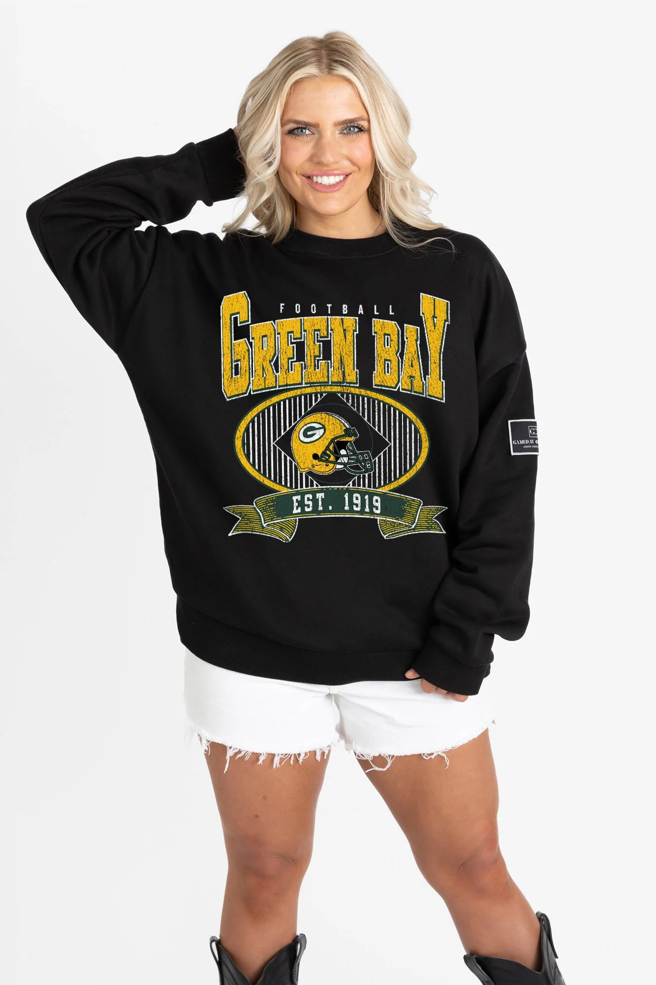 GREEN BAY PACKERS BOLD CHEERS BLACK LABEL PREMIUM FLEECE CREW SWEATSHIRT - Image 5
