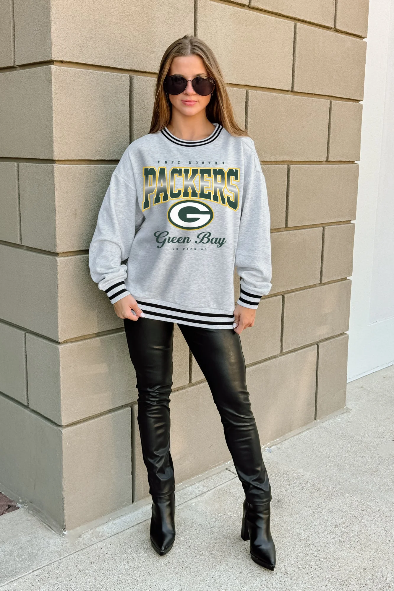GREEN BAY PACKERS GRIDIRON DRIVE CREW FLEECE RINGER SWEATSHIRT - Image 2