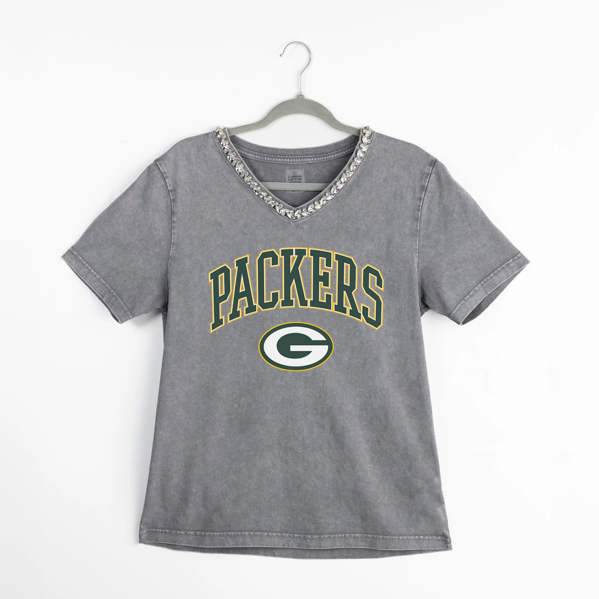 GREEN BAY PACKERS ICONIC EDGE RHINESTONE TRIM V-NECK TEE - Image 8