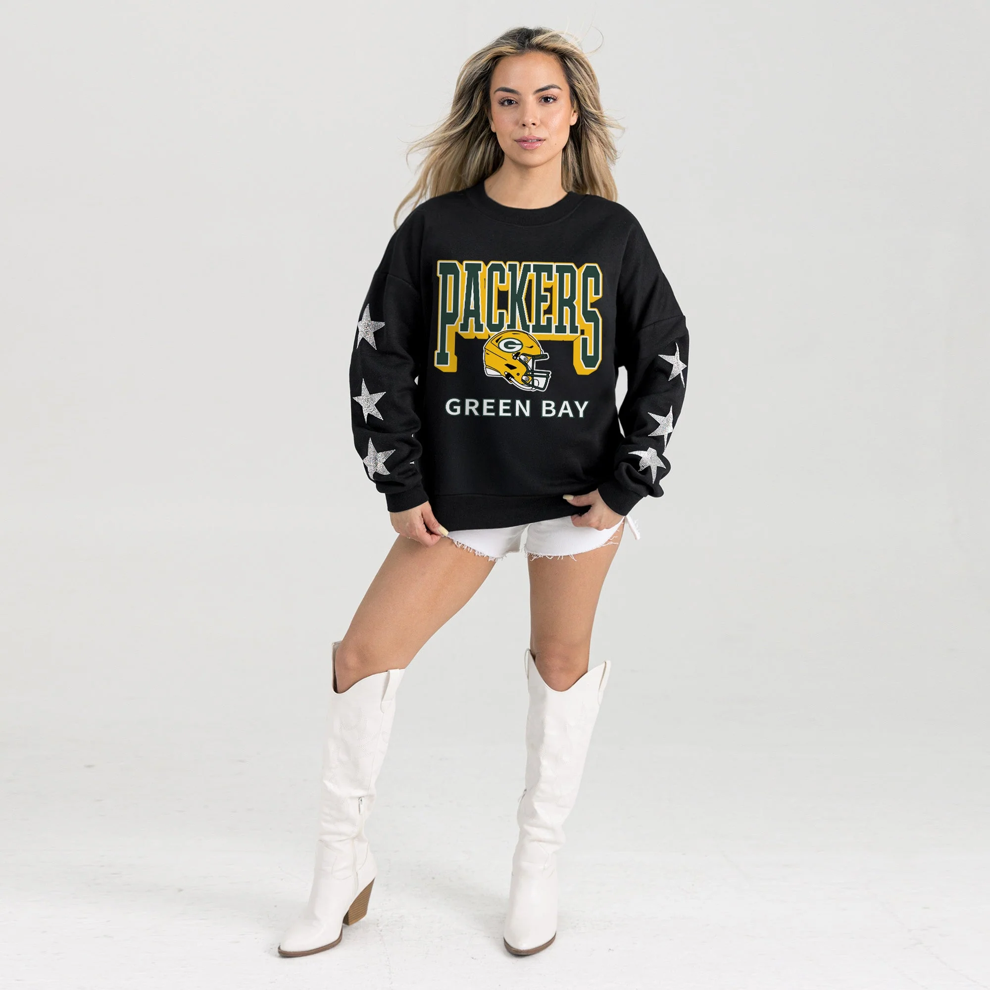 GREEN BAY PACKERS PURE VICTORY STAR EMBELLISHED CREW SWEATSHIRT - Image 2