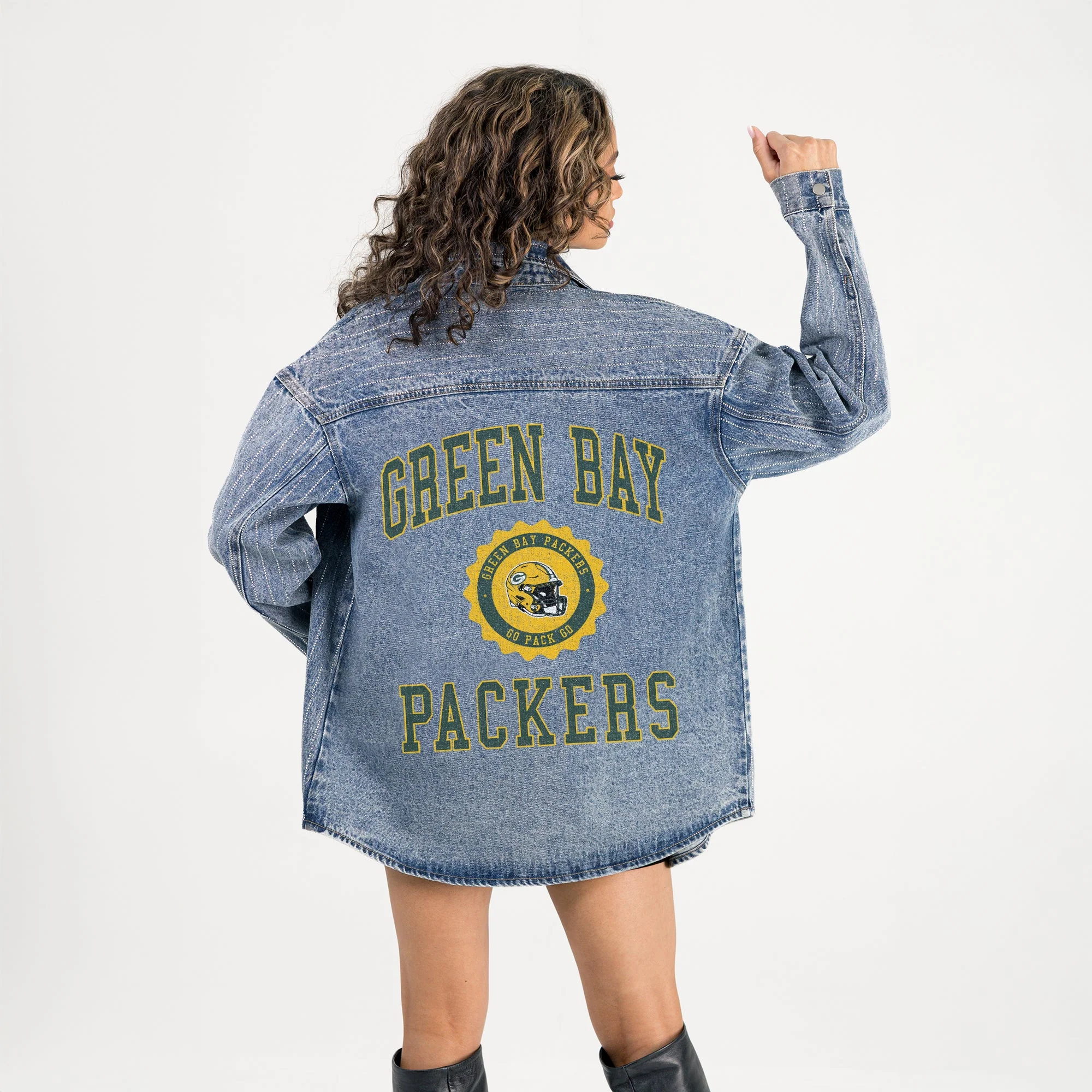 GREEN BAY PACKERS STYLE'S THE LIMIT MICRO-RHINESTONE DENIM OVERSHIRT - Image 6