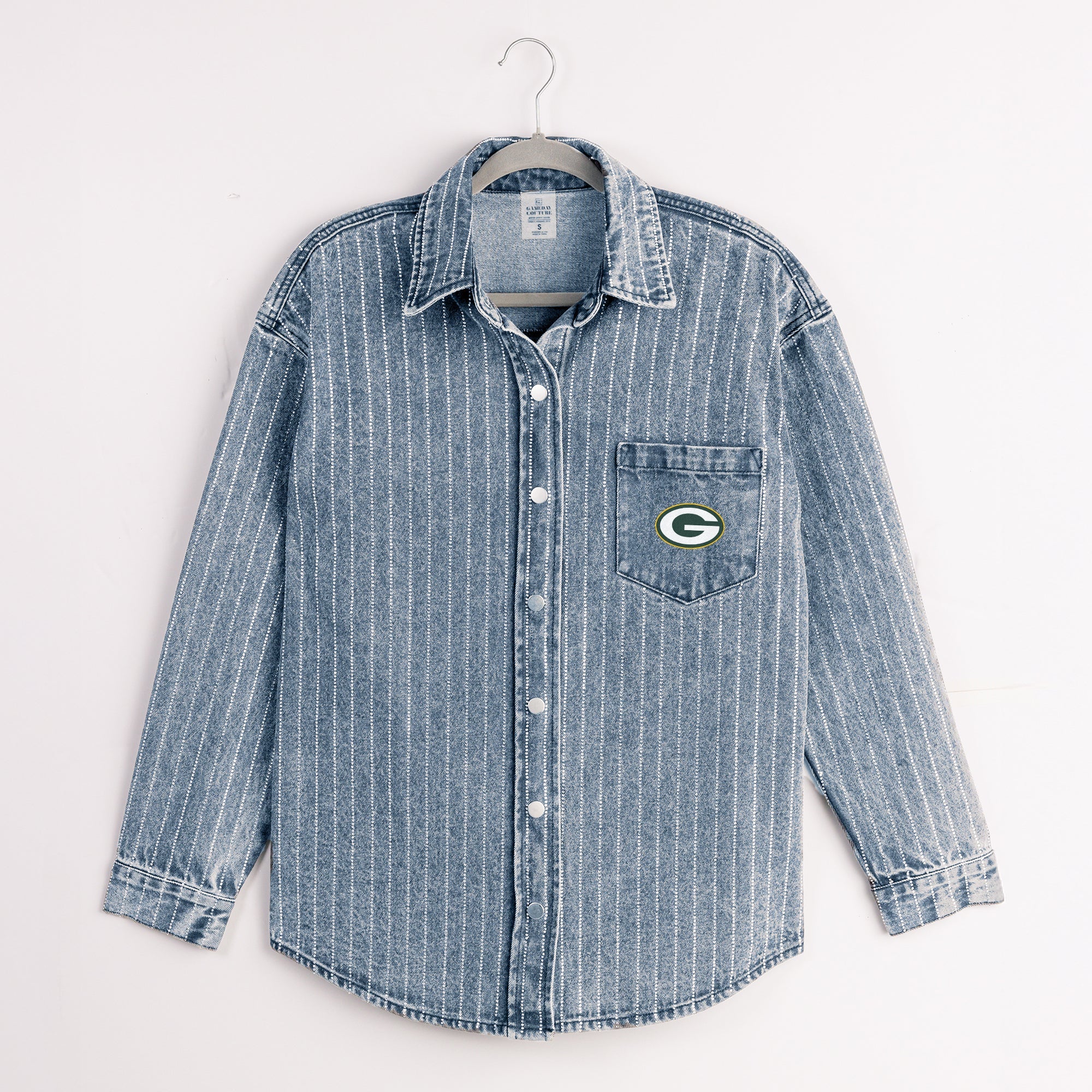 GREEN BAY PACKERS STYLE'S THE LIMIT MICRO-RHINESTONE DENIM OVERSHIRT - Image 8