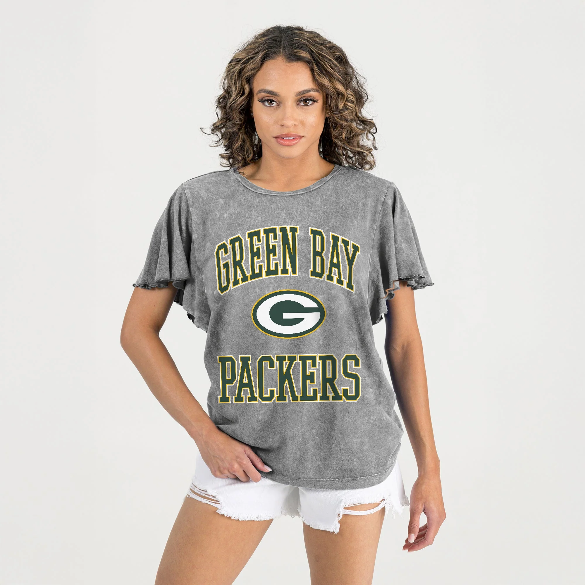 GREEN BAY PACKERS VICTORY MODE FLUTTER SLEEVE TEE IN GREY - Image 4