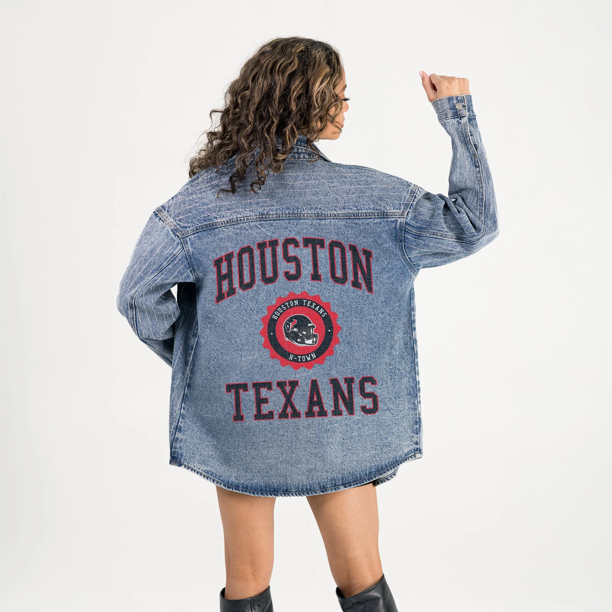 HOUSTON TEXANS STYLE'S THE LIMIT MICRO-RHINESTONE DENIM OVERSHIRT - Image 6
