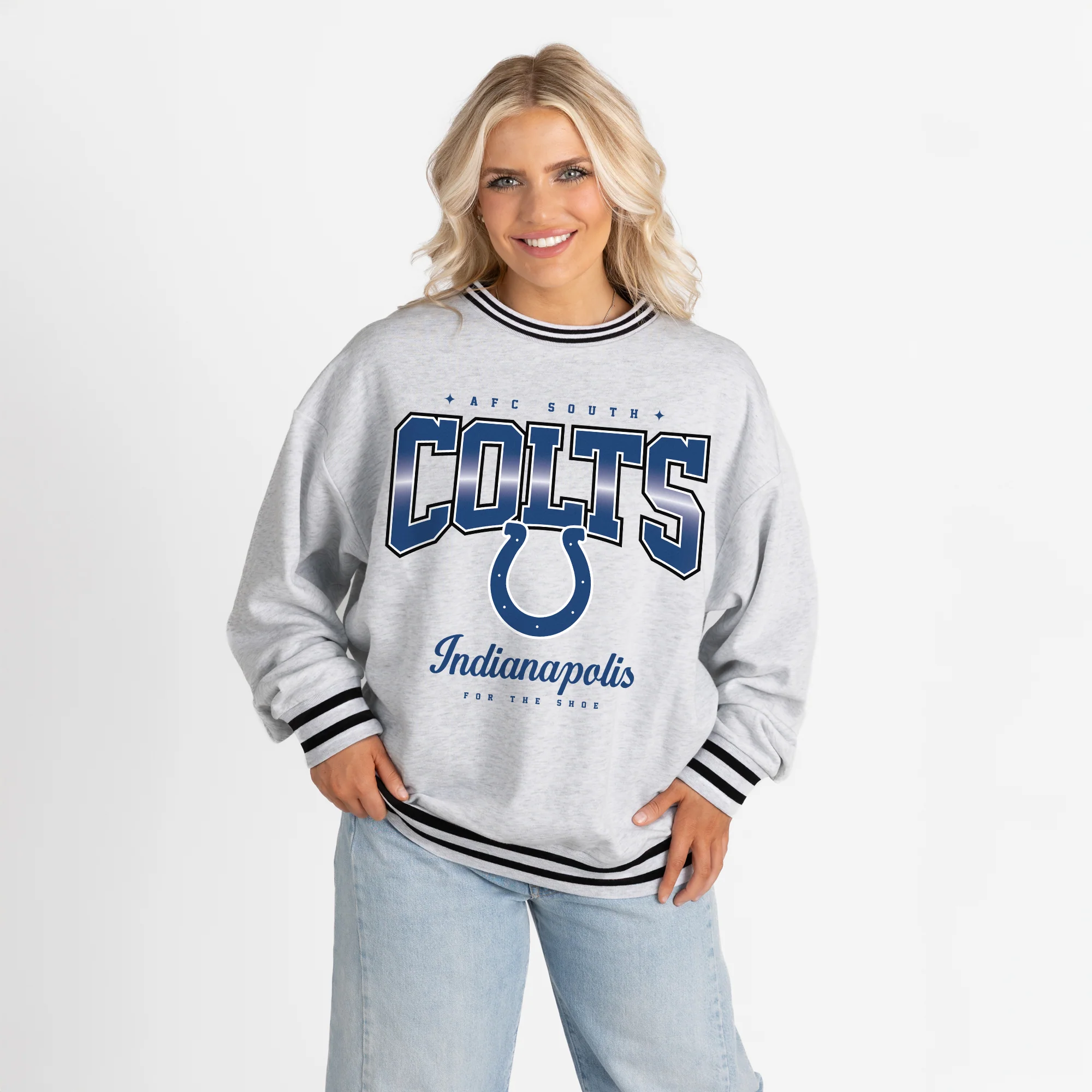 INDIANAPOLIS COLTS GRIDIRON DRIVE CREW FLEECE RINGER SWEATSHIRT