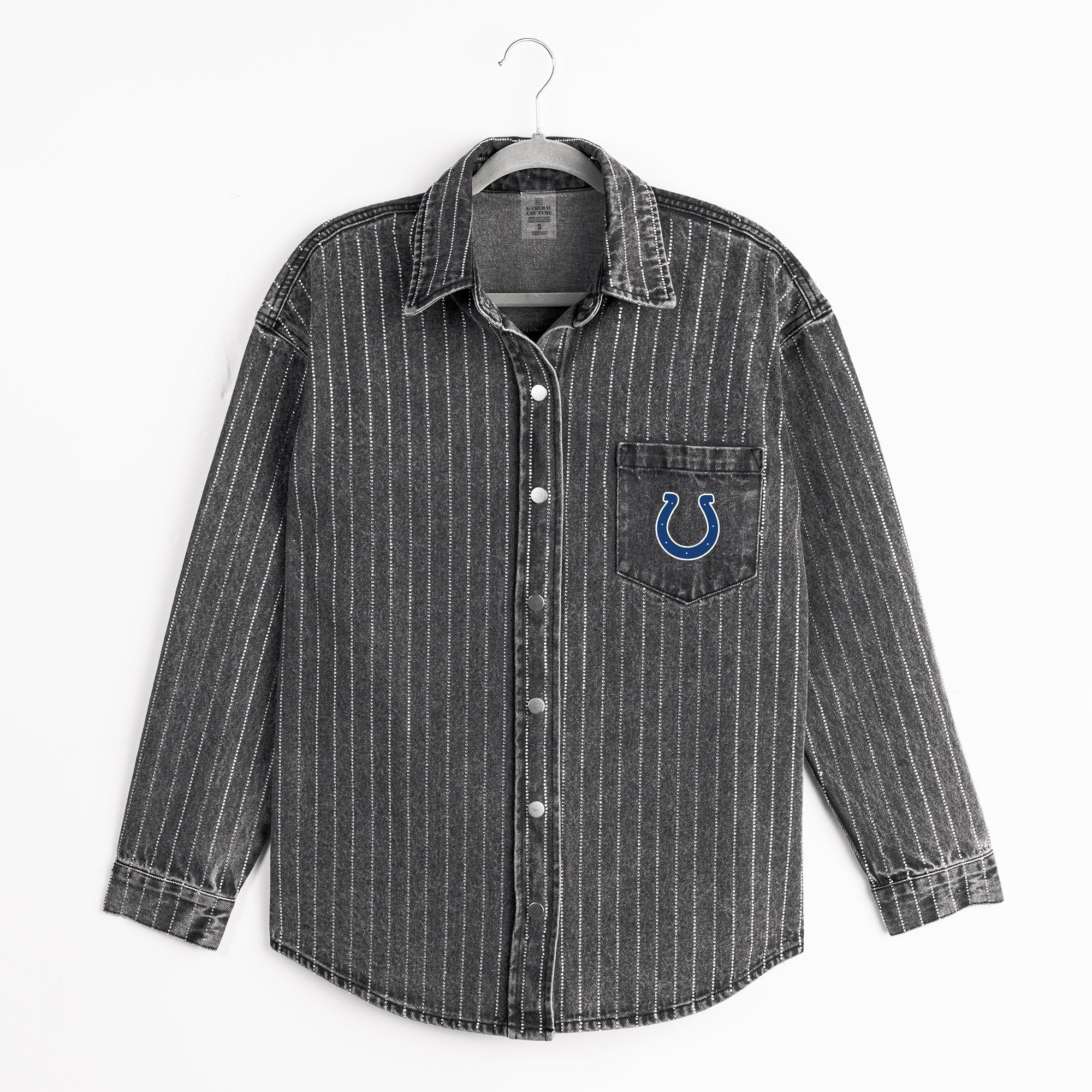 INDIANAPOLIS COLTS STYLE'S THE LIMIT MICRO-RHINESTONE DENIM OVERSHIRT IN BLACK - Image 8
