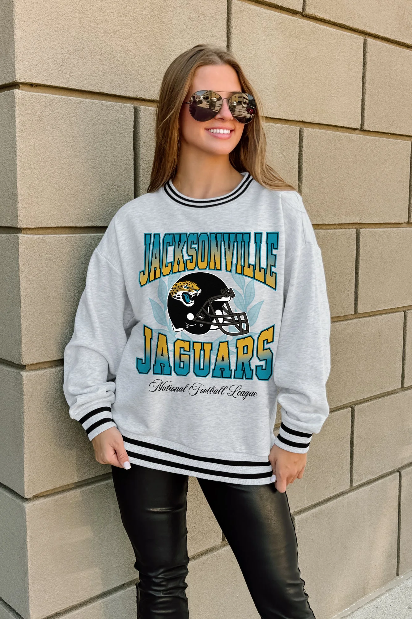 JACKSONVILLE JAGUARS FADE ROUTE CREW FLEECE RINGER SWEATSHIRT - Image 3