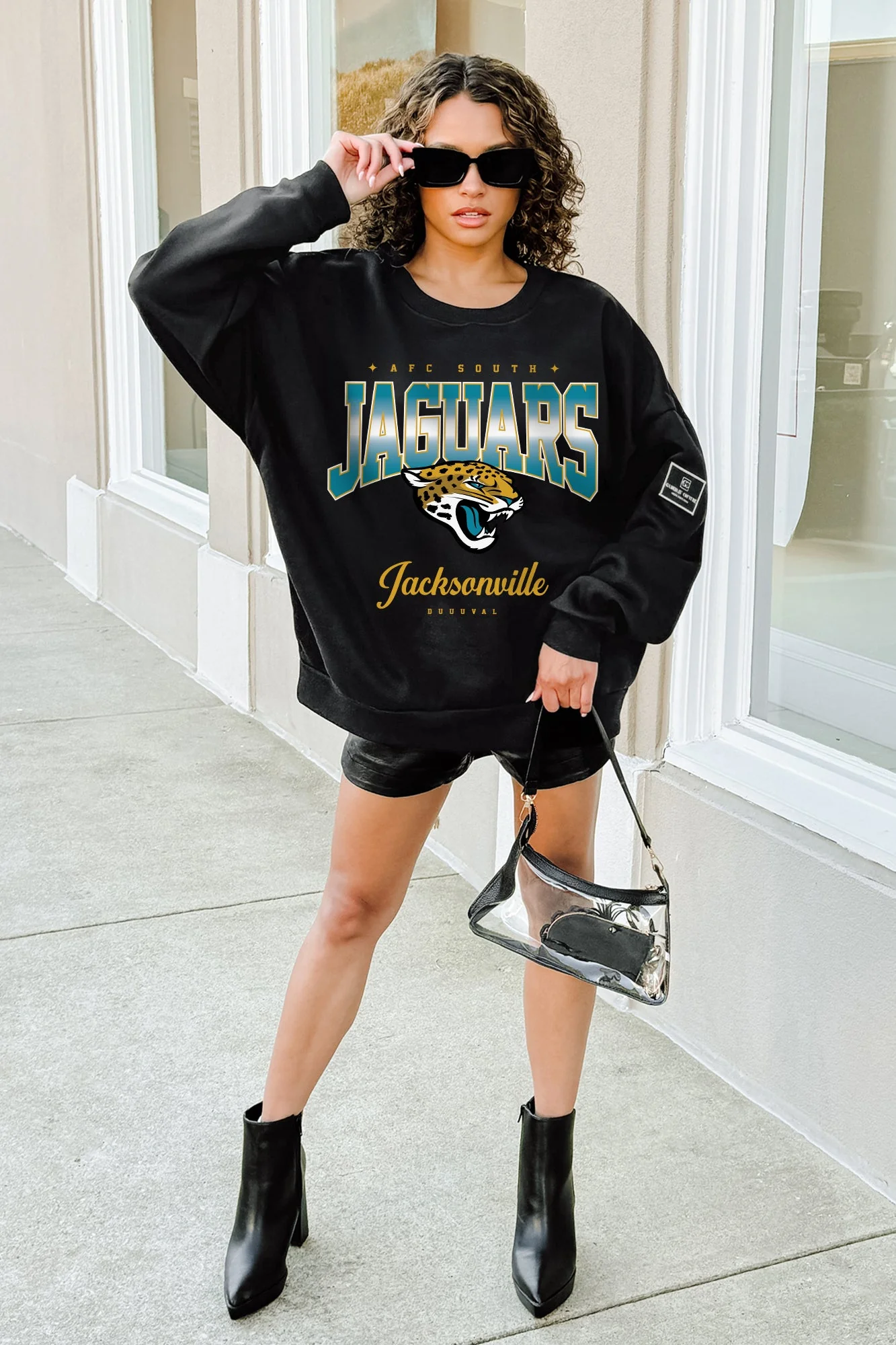 JACKSONVILLE JAGUARS POWERHOUSE PLAY BLACK LABEL PREMIUM FLEECE CREW SWEATSHIRT
