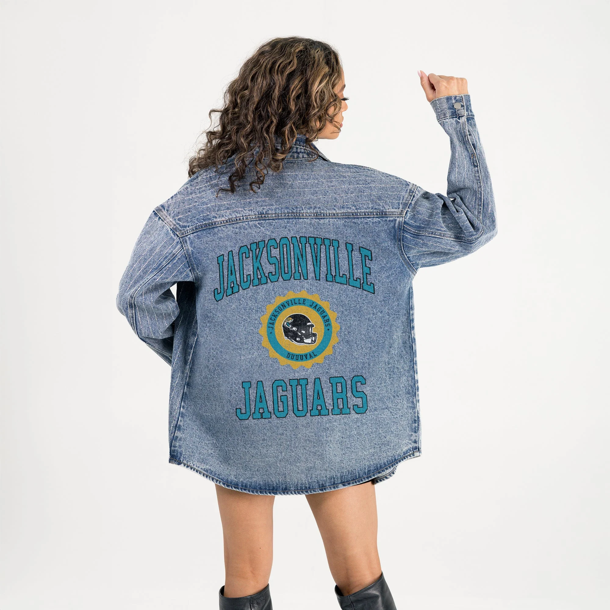 JACKSONVILLE JAGUARS STYLE'S THE LIMIT MICRO-RHINESTONE DENIM OVERSHIRT - Image 6