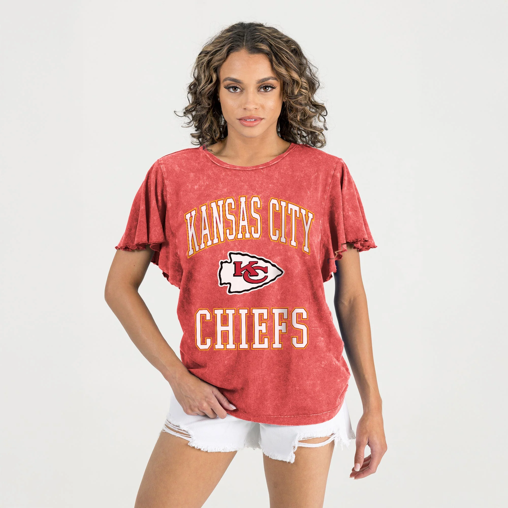 KANSAS CITY CHIEFS VICTORY MODE FLUTTER SLEEVE TEE IN RED - Image 4