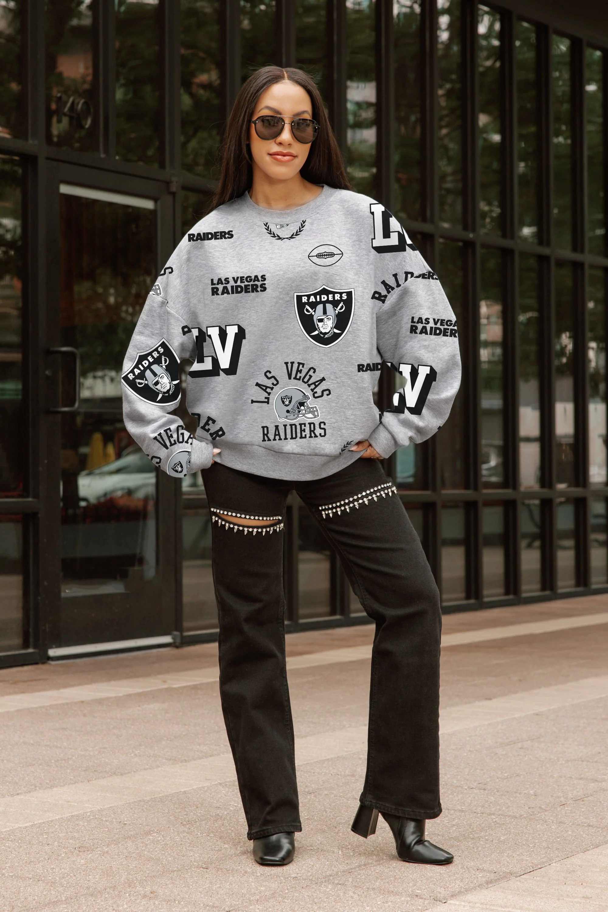 LAS VEGAS RAIDERS ALWAYS ON REPEAT PREMIUM FLEECE CREW SWEATSHIRT - Image 2