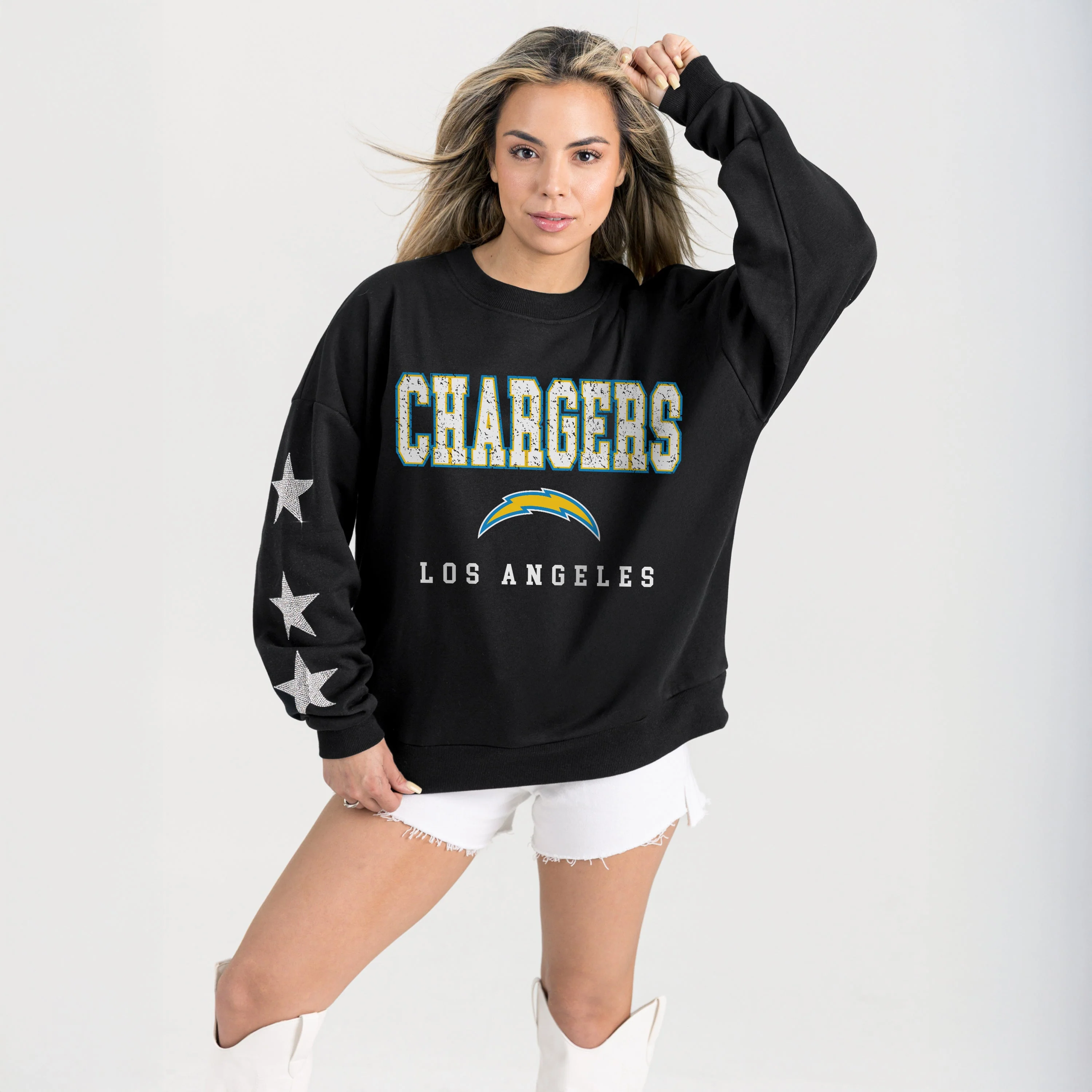 LOS ANGELES CHARGERS VELOCITY STAR EMBELLISHED CREW SWEATSHIRT - Image 5