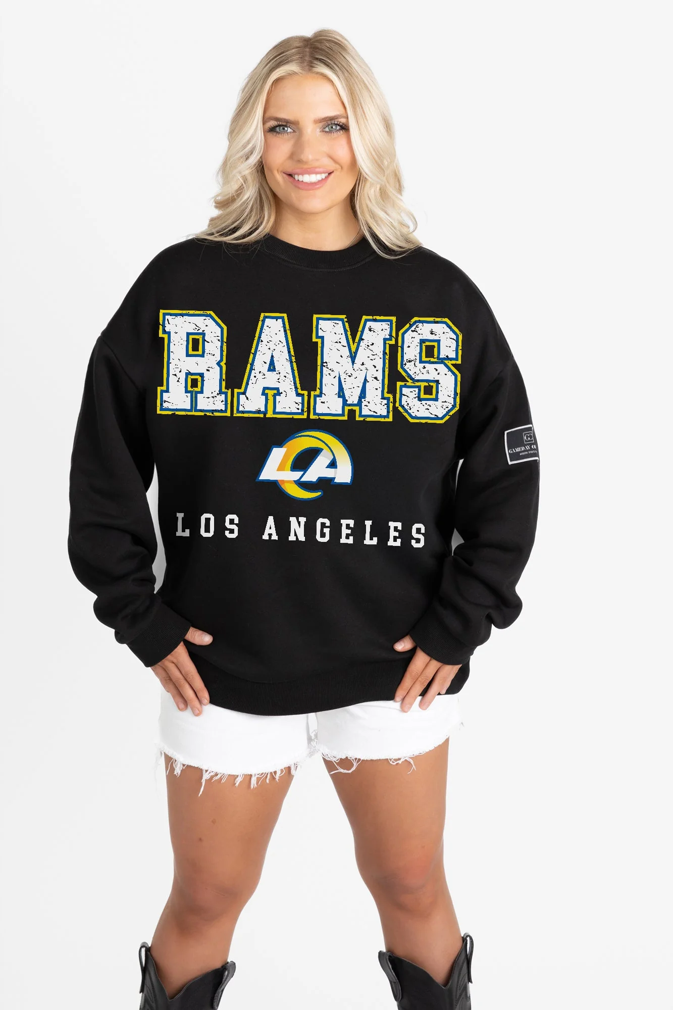 LOS ANGELES RAMS LEVEL UP BLACK LABEL PREMIUM FLEECE CREW SWEATSHIRT - Image 6