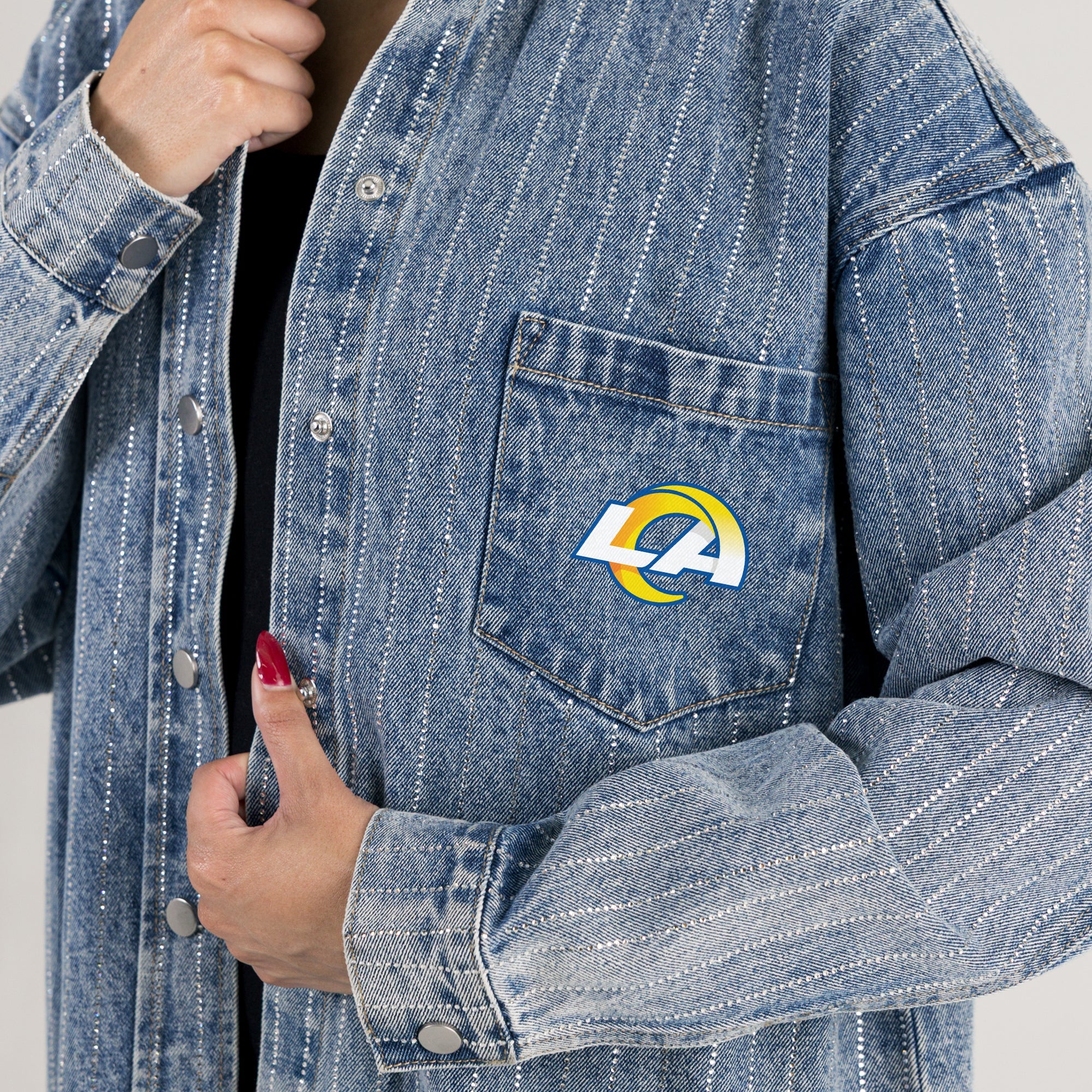 LOS ANGELES RAMS STYLE'S THE LIMIT MICRO-RHINESTONE DENIM OVERSHIRT - Image 5