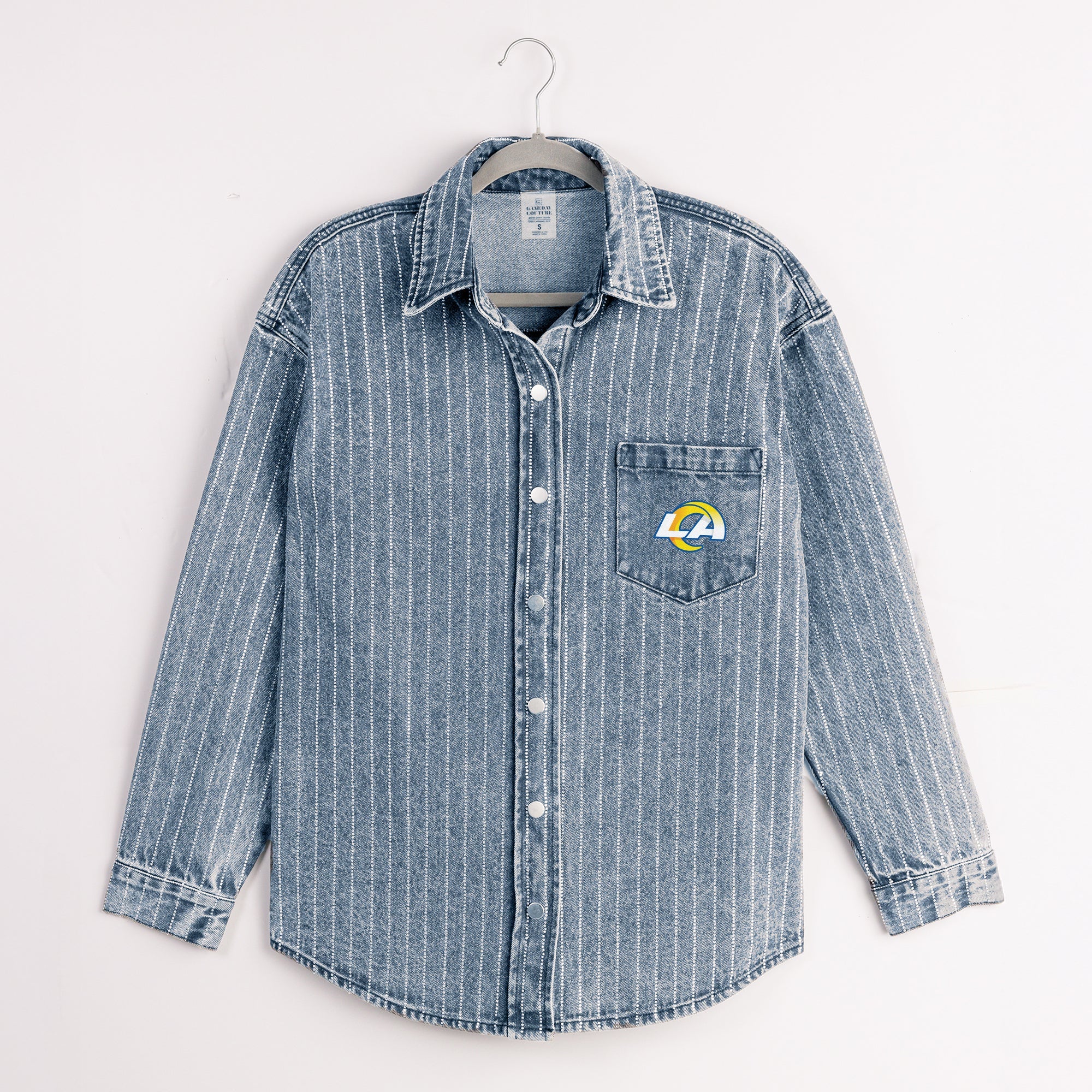LOS ANGELES RAMS STYLE'S THE LIMIT MICRO-RHINESTONE DENIM OVERSHIRT - Image 8