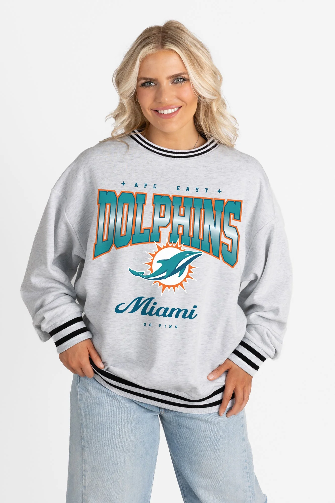 MIAMI DOLPHINS GRIDIRON DRIVE CREW FLEECE RINGER SWEATSHIRT - Image 5