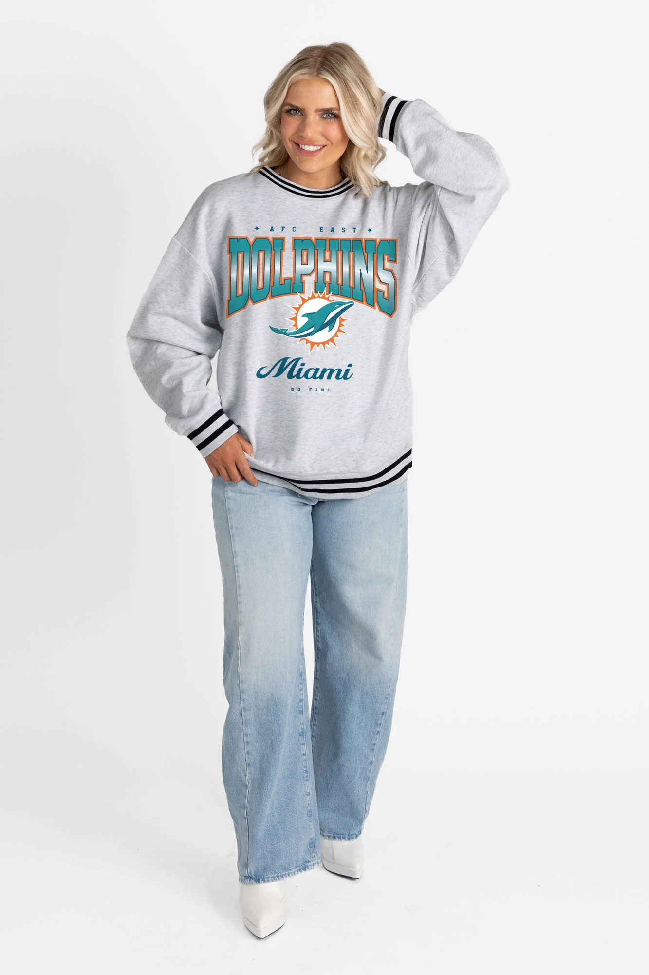 MIAMI DOLPHINS GRIDIRON DRIVE CREW FLEECE RINGER SWEATSHIRT - Image 6