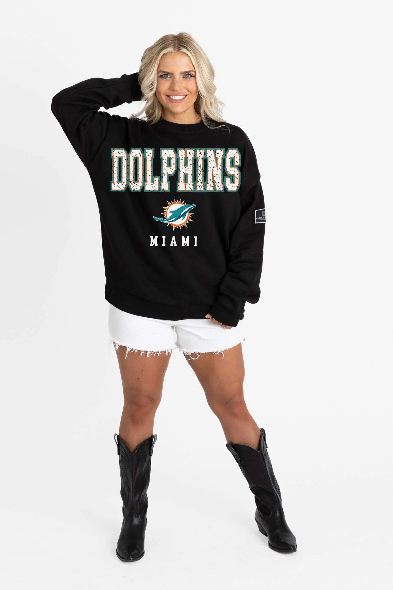 MIAMI DOLPHINS LEVEL UP BLACK LABEL PREMIUM FLEECE CREW SWEATSHIRT - Image 5