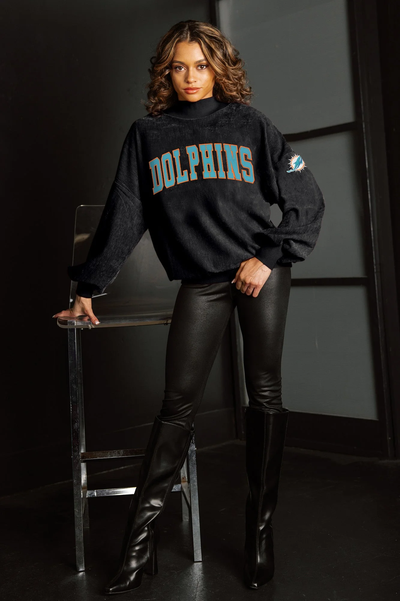 MIAMI DOLPHINS MAKE A MOVE MOCK NECK CHENILLE PULLOVER