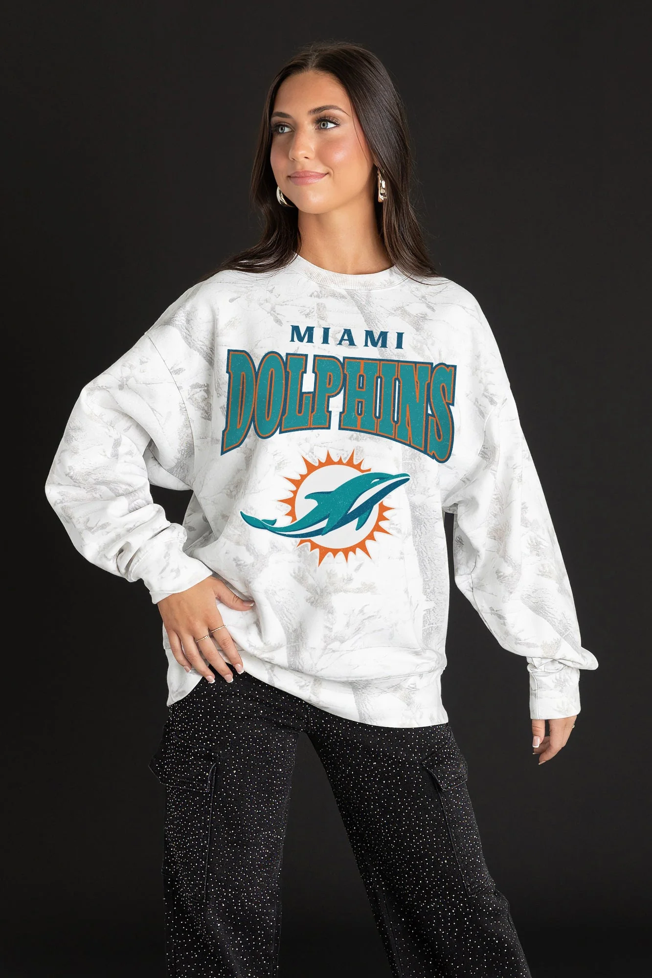 MIAMI DOLPHINS RALLY READY PREMIUM DROP SHOULDER CAMO PULLOVER