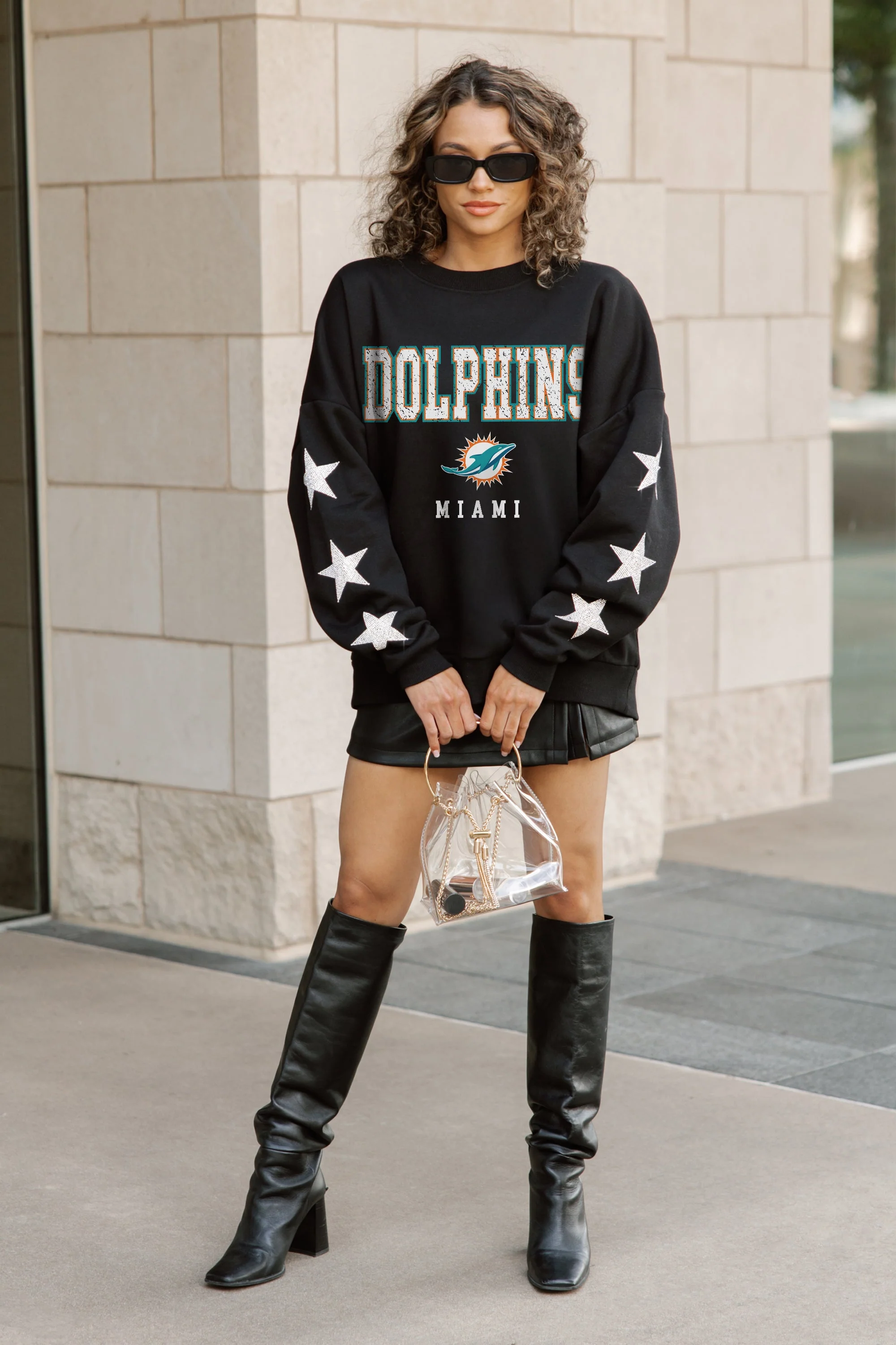 MIAMI DOLPHINS VELOCITY STAR EMBELLISHED CREW SWEATSHIRT - Image 3