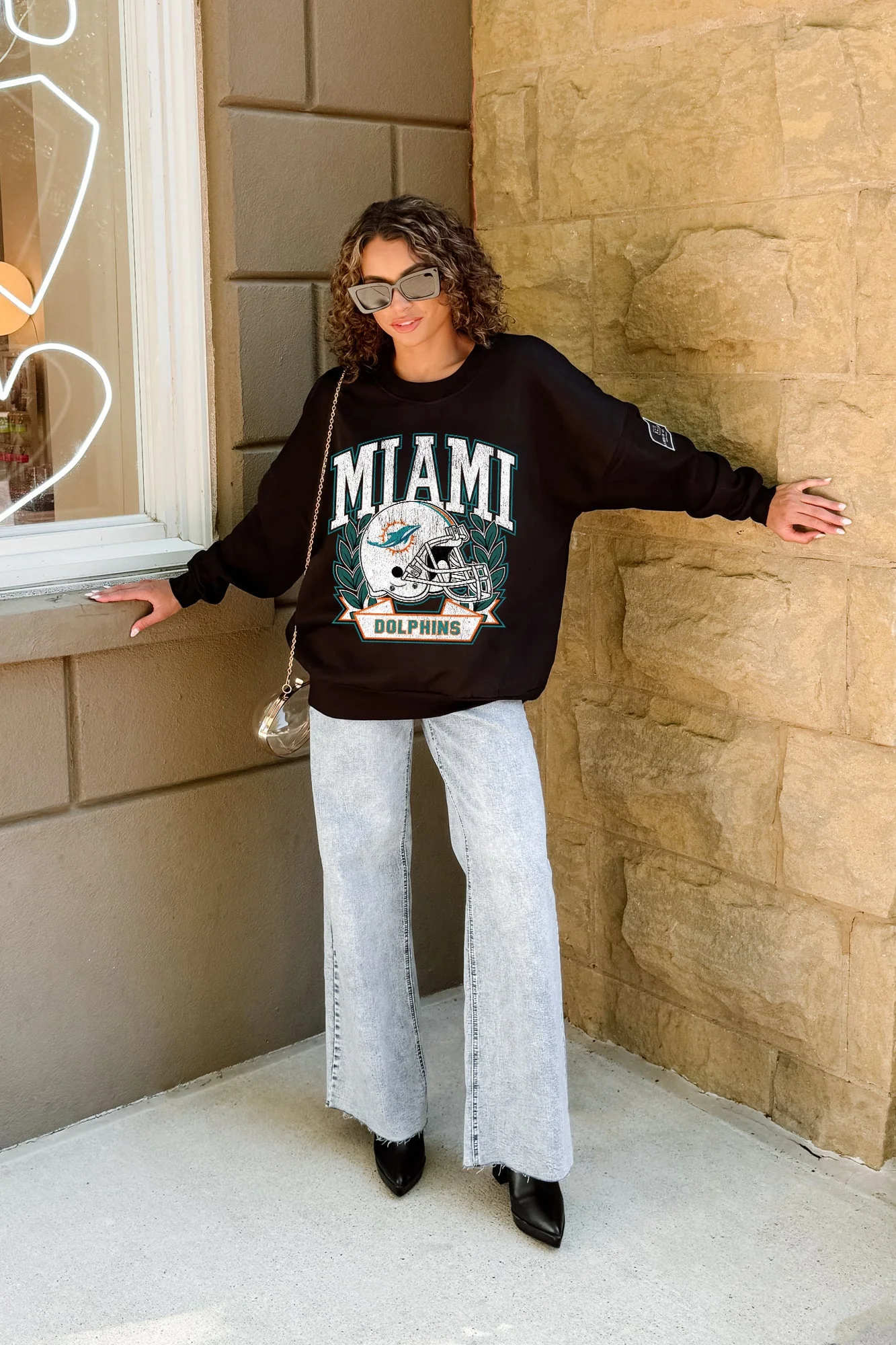 MIAMI DOLPHINS VICTORY LANE BLACK LABEL PREMIUM FLEECE CREW SWEATSHIRT - Image 2