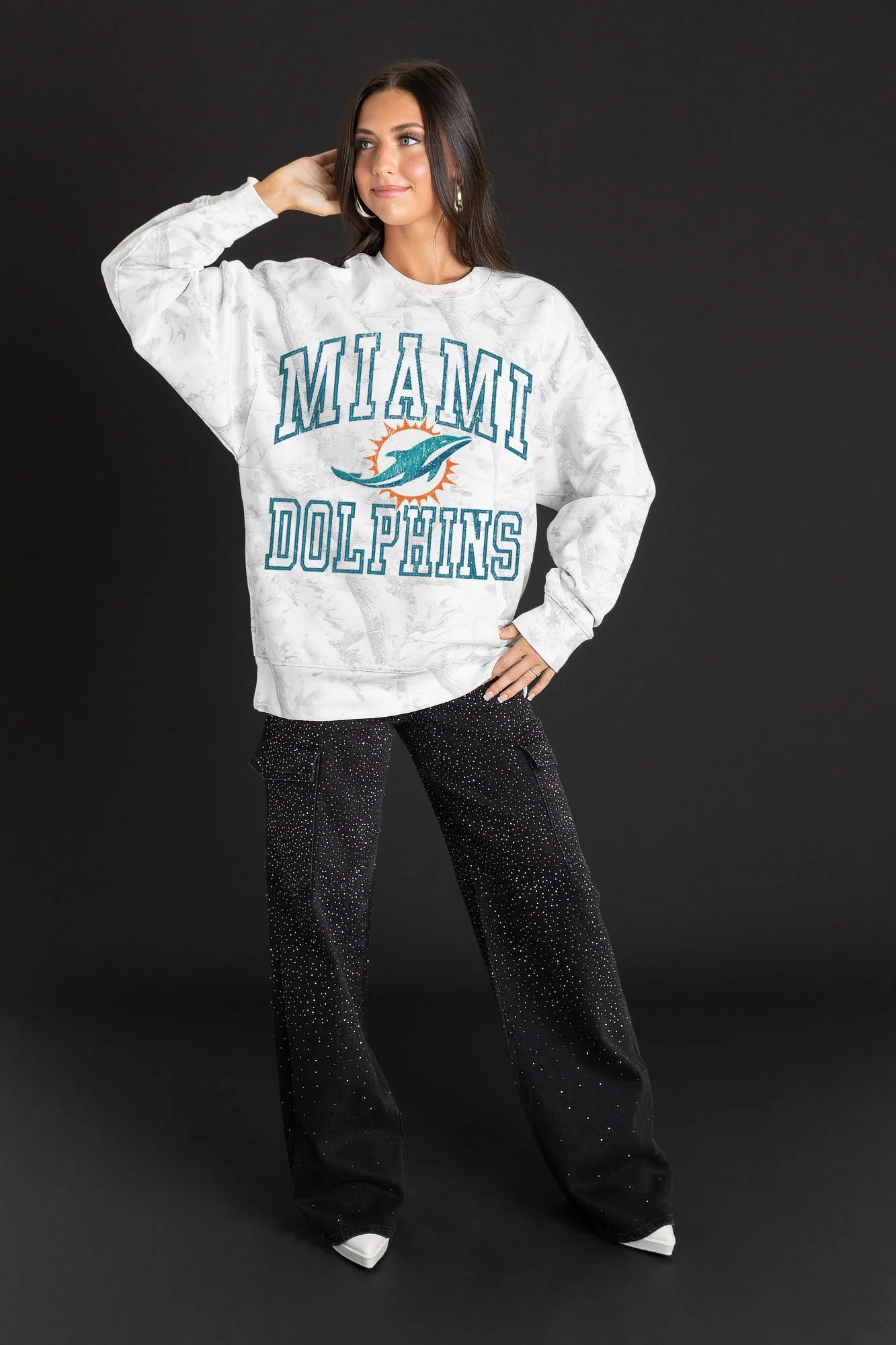MIAMI DOLPHINS WHITEOUT PREMIUM DROP SHOULDER CAMO PULLOVER - Image 3