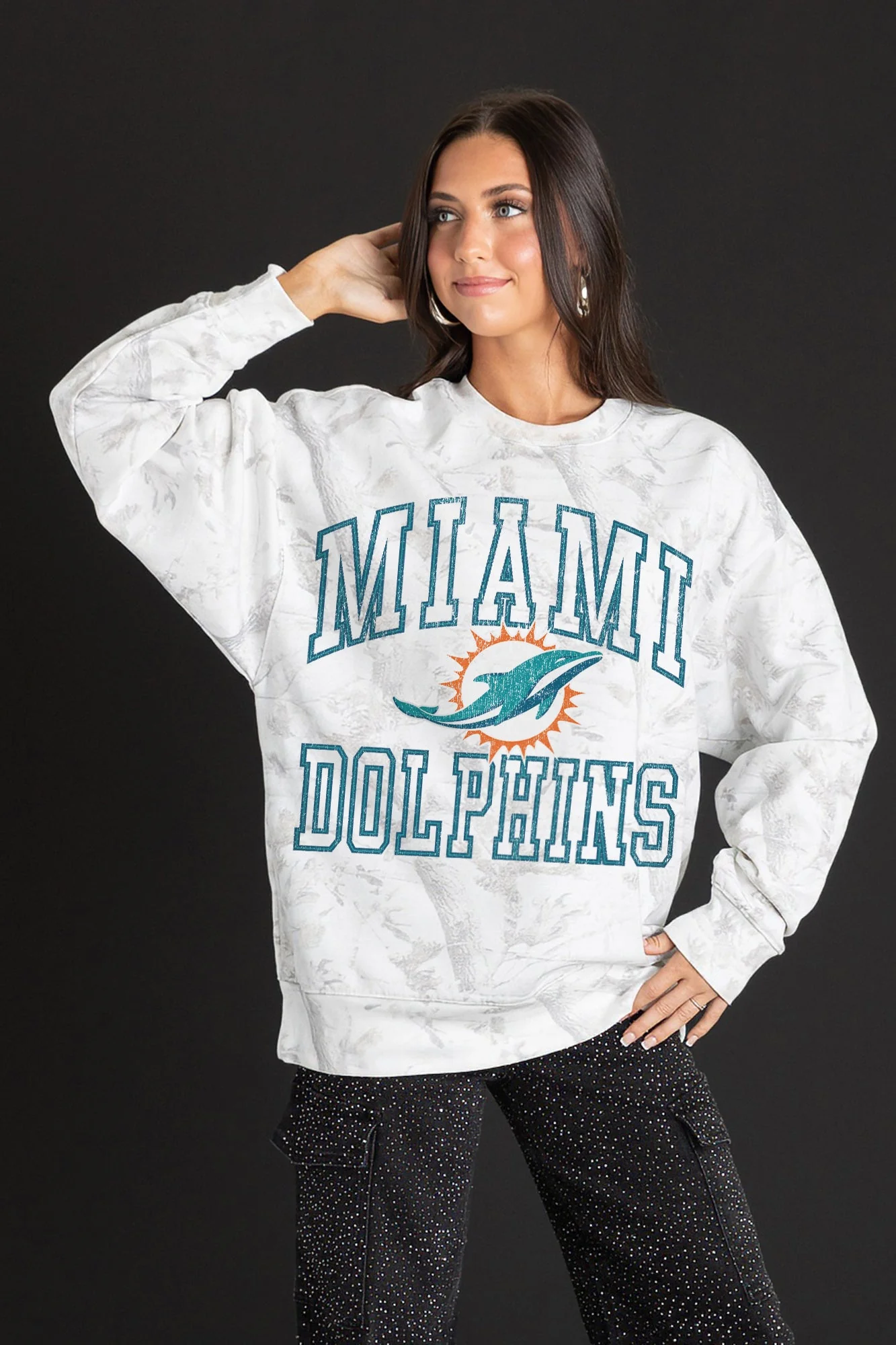 MIAMI DOLPHINS WHITEOUT PREMIUM DROP SHOULDER CAMO PULLOVER - Image 4