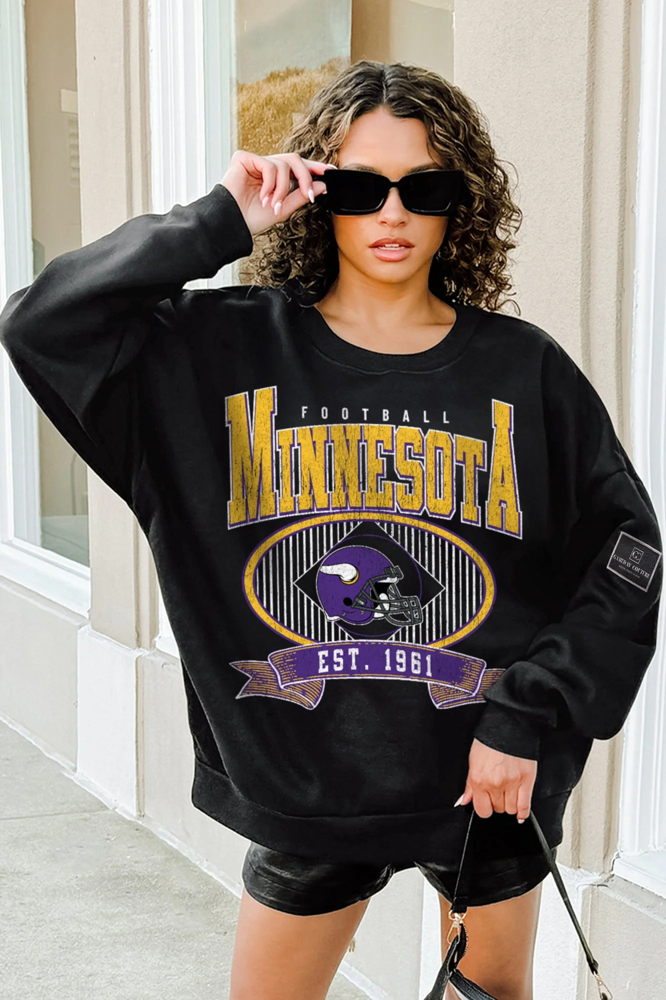MINNESOTA VIKINGS BOLD CHEERS BLACK LABEL PREMIUM FLEECE CREW SWEATSHIRT - Image 2