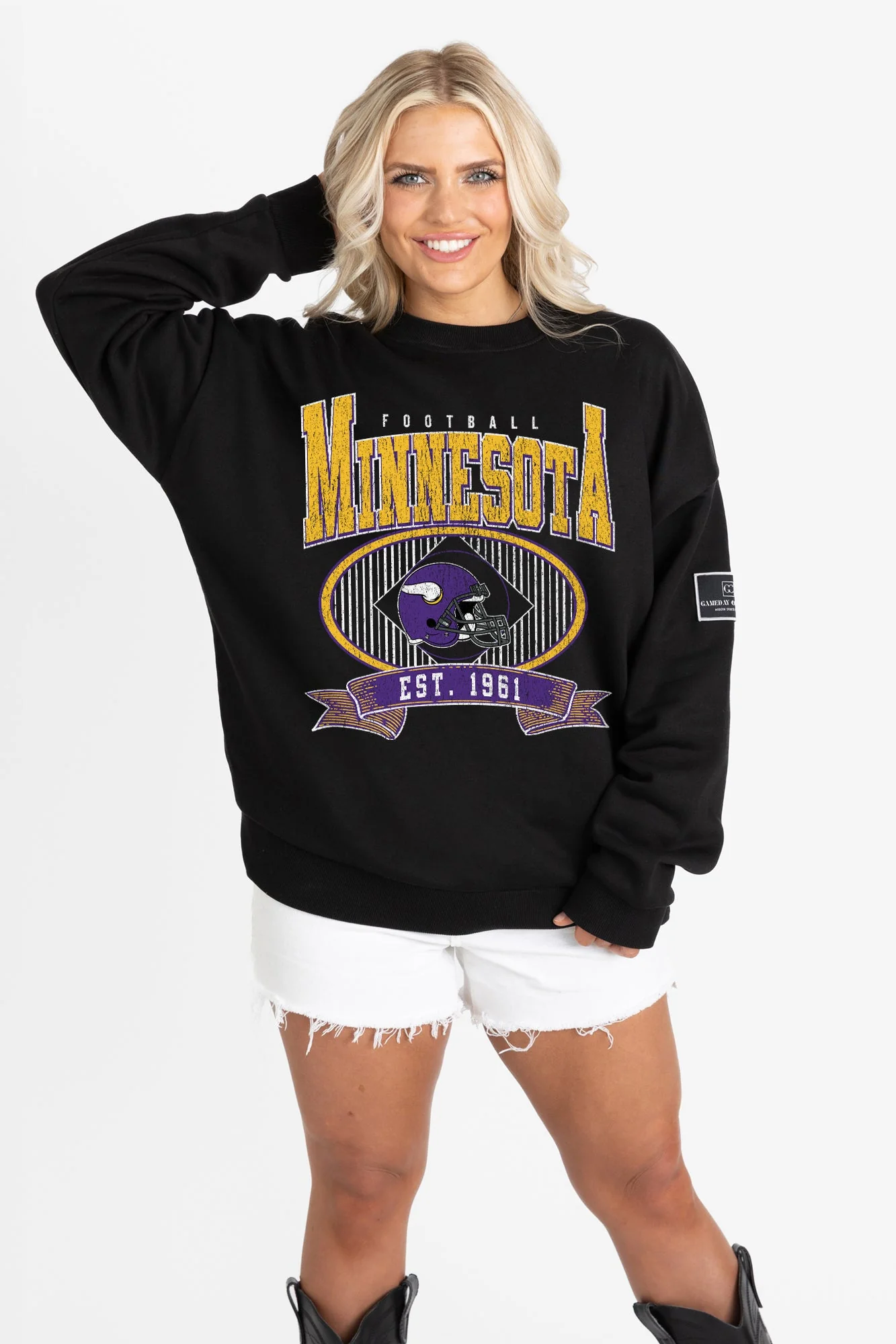 MINNESOTA VIKINGS BOLD CHEERS BLACK LABEL PREMIUM FLEECE CREW SWEATSHIRT - Image 5