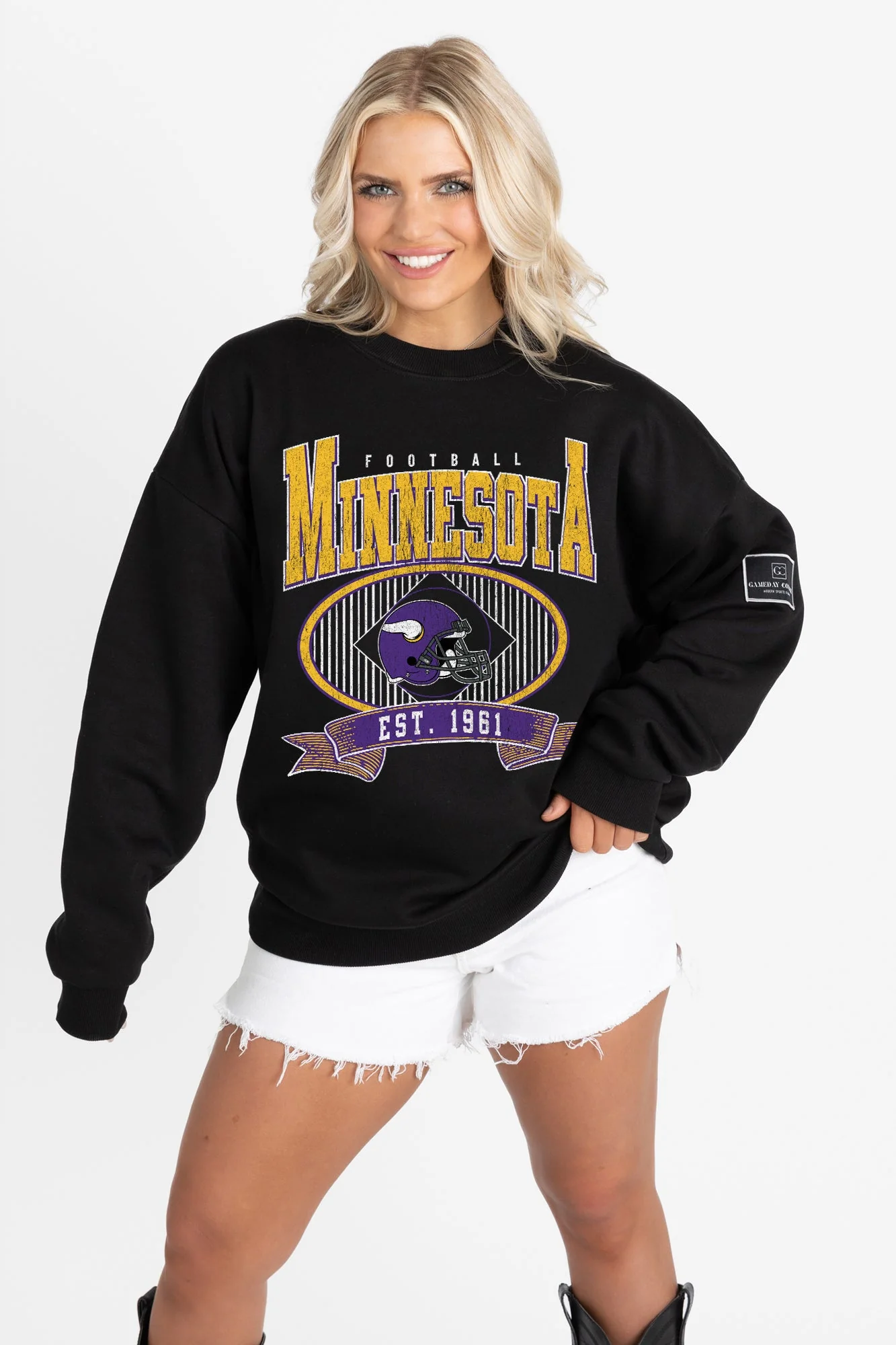MINNESOTA VIKINGS BOLD CHEERS BLACK LABEL PREMIUM FLEECE CREW SWEATSHIRT - Image 6