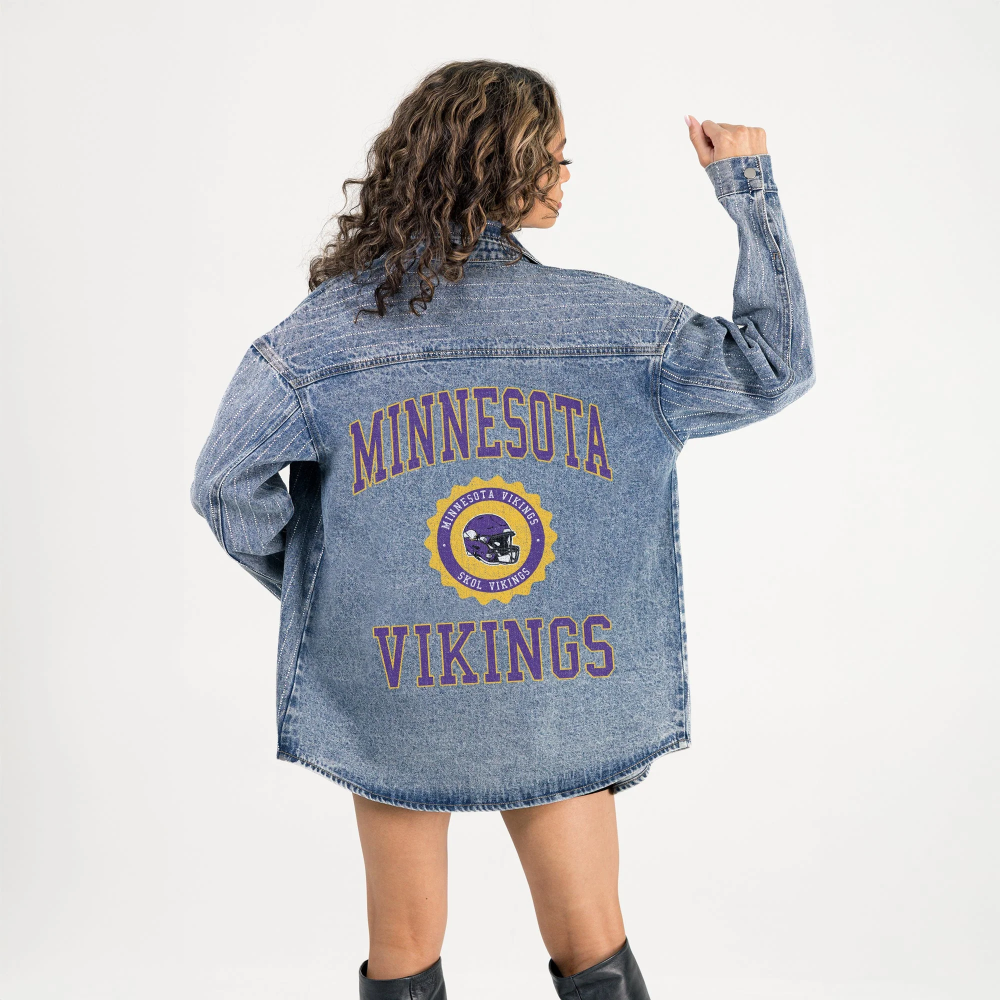 MINNESOTA VIKINGS STYLE'S THE LIMIT MICRO-RHINESTONE DENIM OVERSHIRT - Image 6