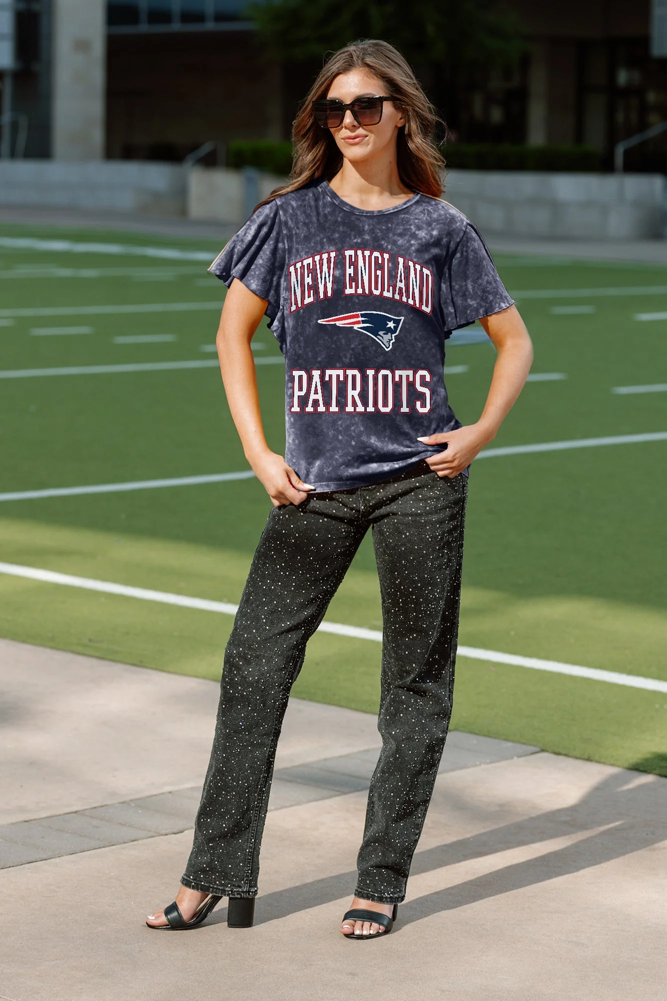 NEW ENGLAND PATRIOTS VICTORY MODE FLUTTER SLEEVE TEE IN NAVY - Image 2