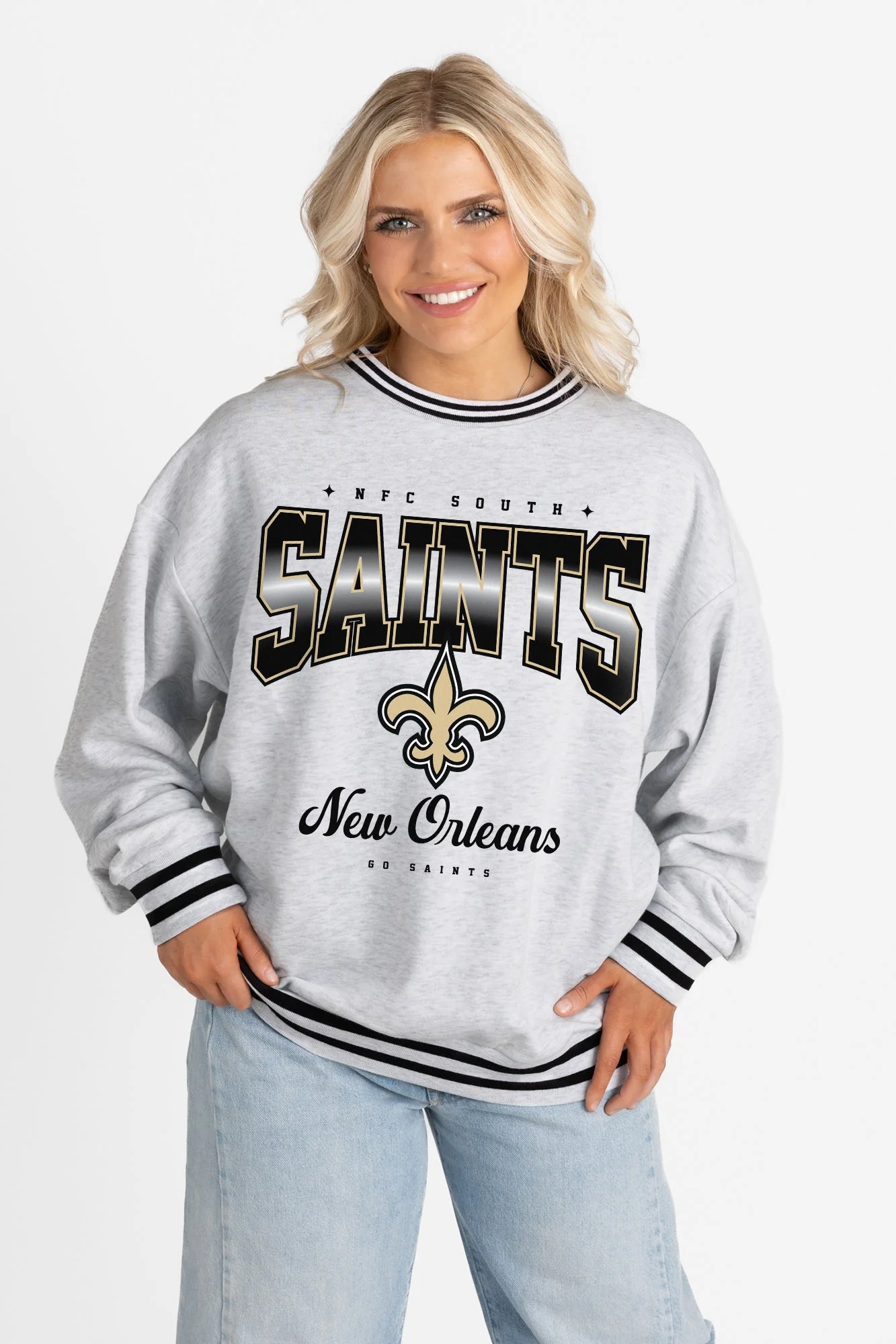 NEW ORLEANS SAINTS GRIDIRON DRIVE CREW FLEECE RINGER SWEATSHIRT - Image 5