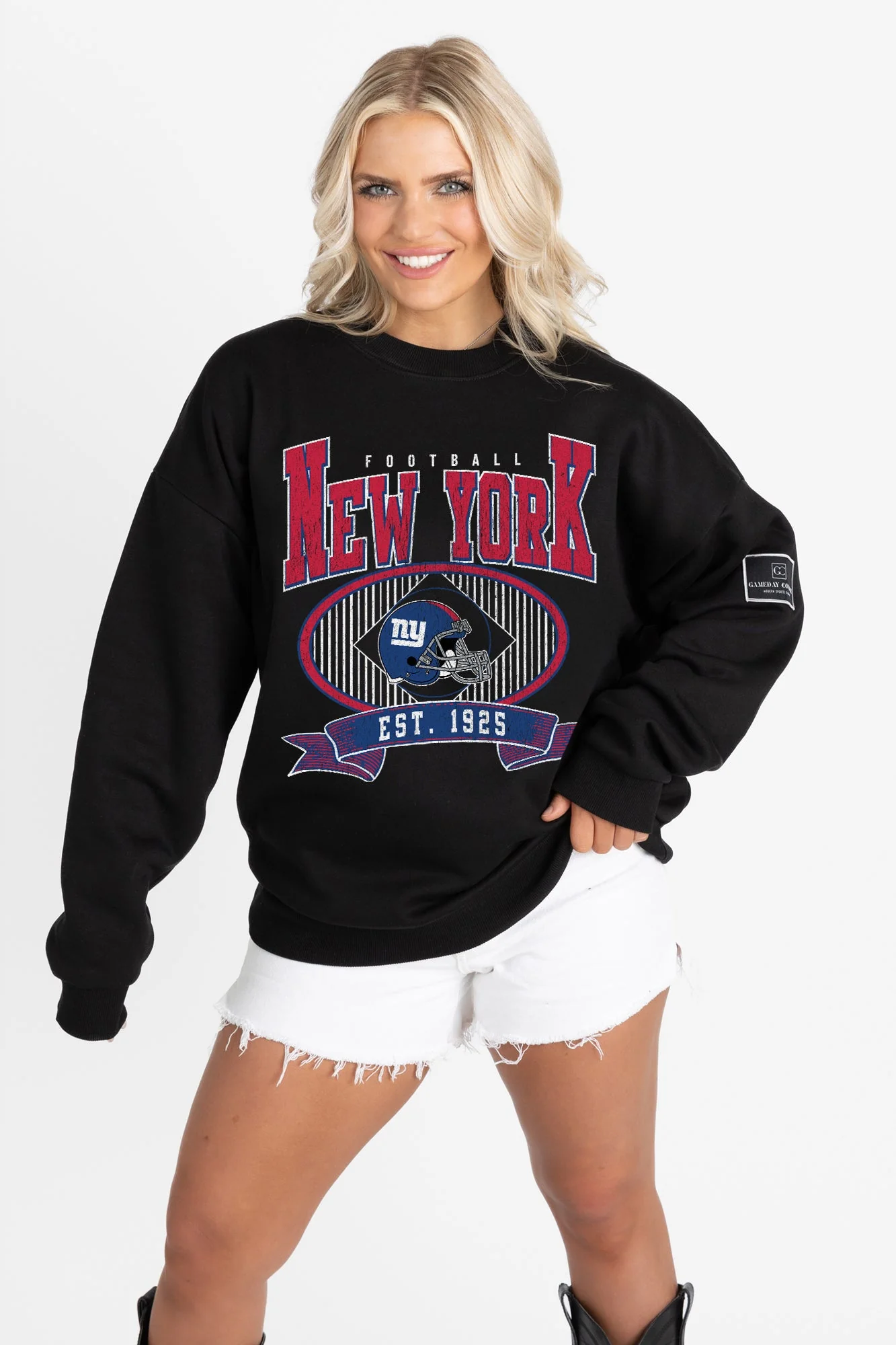 NEW YORK GIANTS BOLD CHEERS BLACK LABEL PREMIUM FLEECE CREW SWEATSHIRT - Image 6