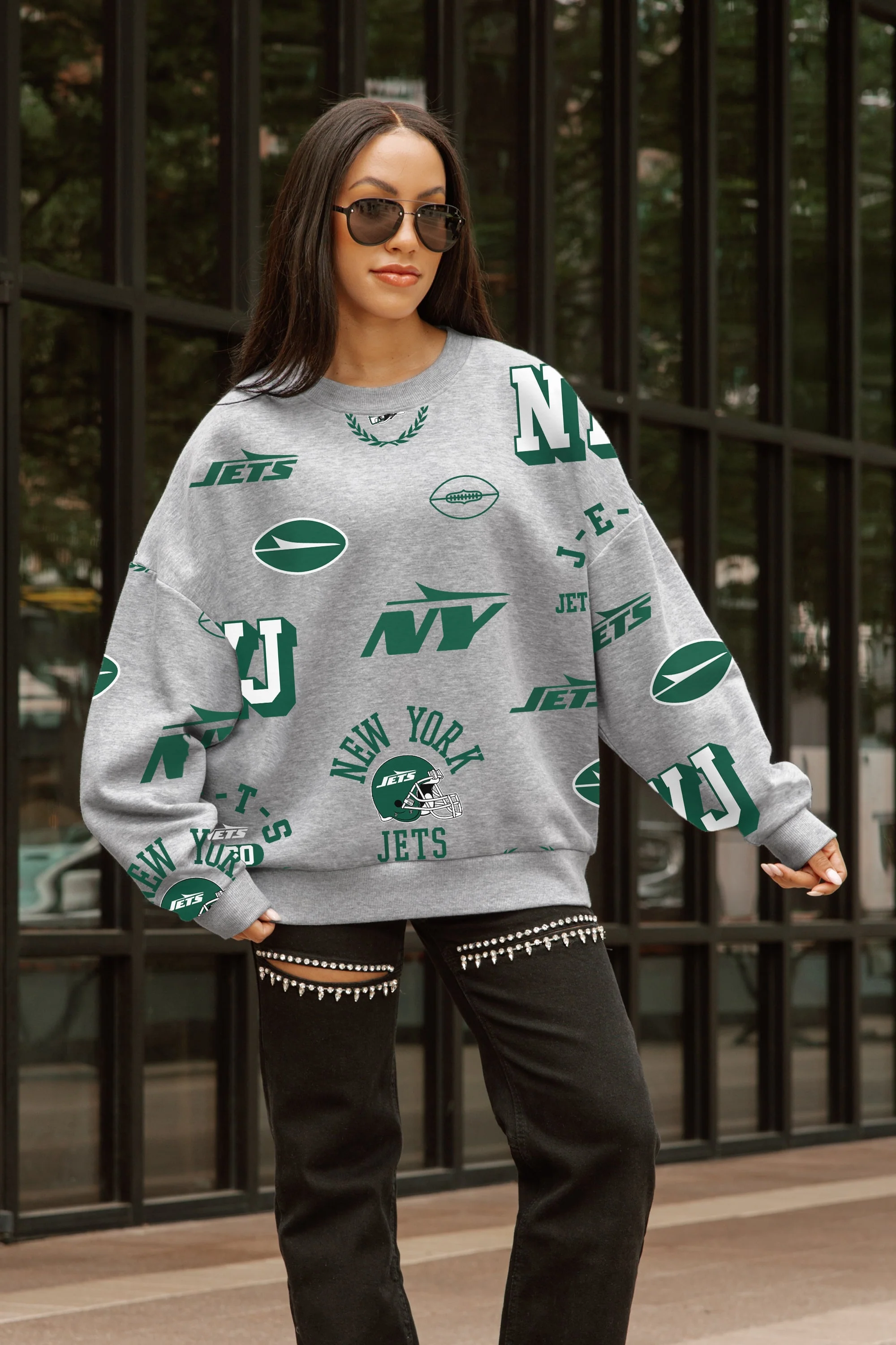 NEW YORK JETS ALWAYS ON REPEAT PREMIUM FLEECE CREW SWEATSHIRT
