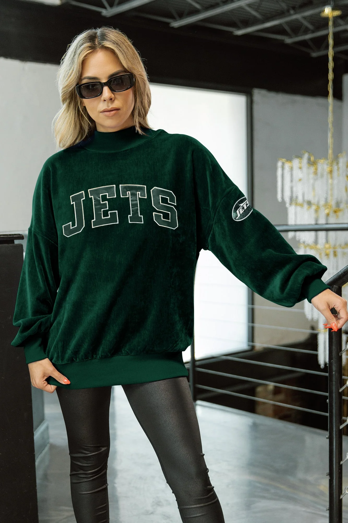 NEW YORK JETS MAKE A MOVE MOCK NECK CHENILLE PULLOVER - Image 3