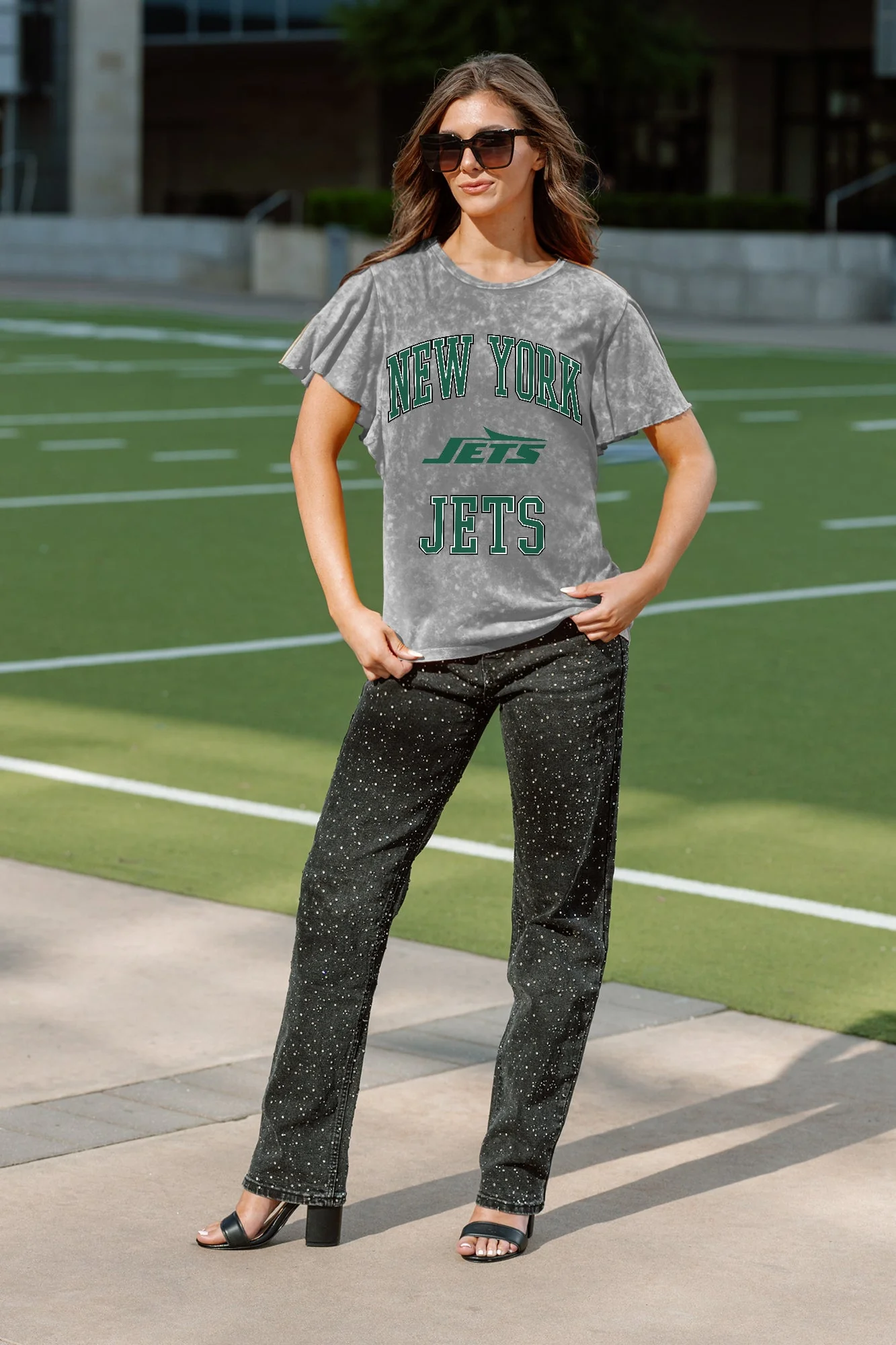 NEW YORK JETS VICTORY MODE FLUTTER SLEEVE TEE IN GREY - Image 2