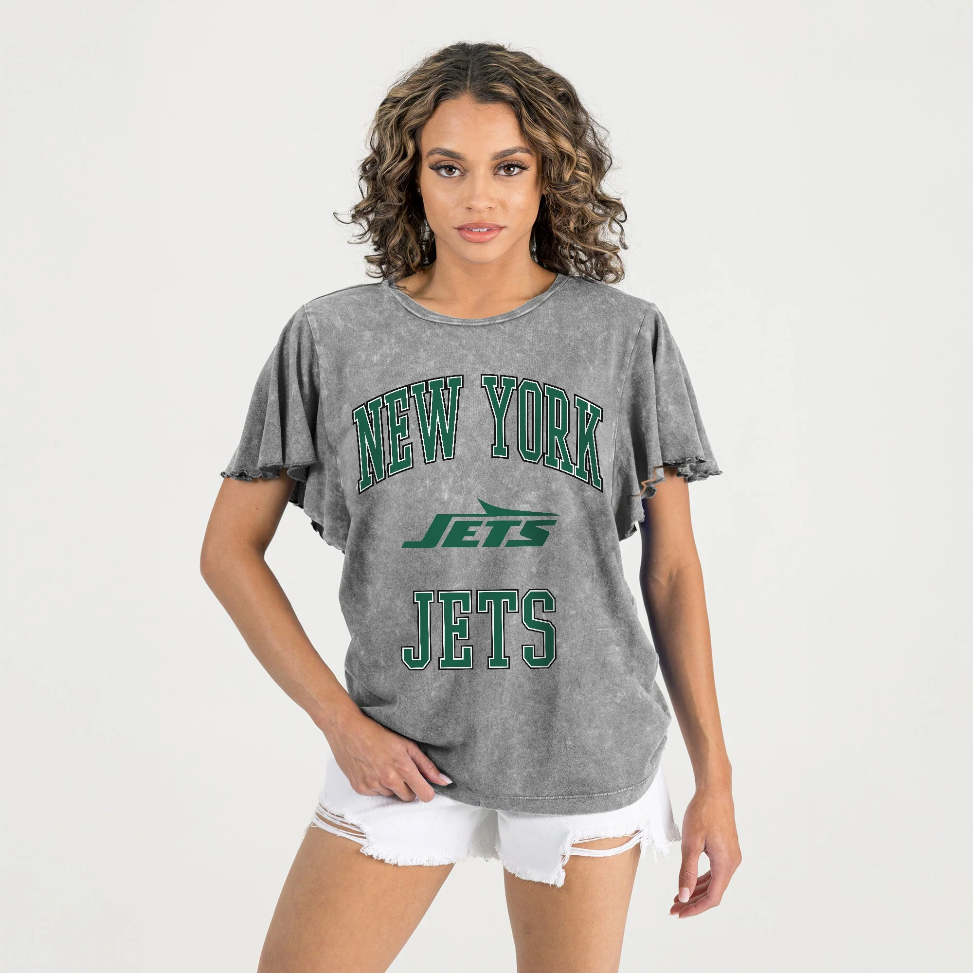 NEW YORK JETS VICTORY MODE FLUTTER SLEEVE TEE IN GREY - Image 4