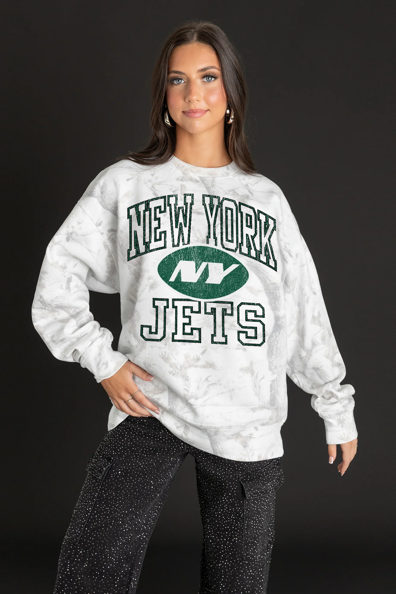 NEW YORK JETS WHITEOUT PREMIUM DROP SHOULDER CAMO PULLOVER