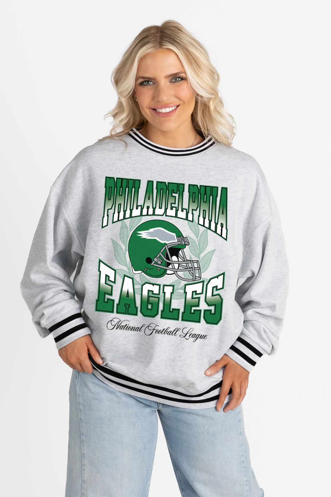 PHILADELPHIA EAGLES FADE ROUTE CREW FLEECE RINGER SWEATSHIRT - Image 5